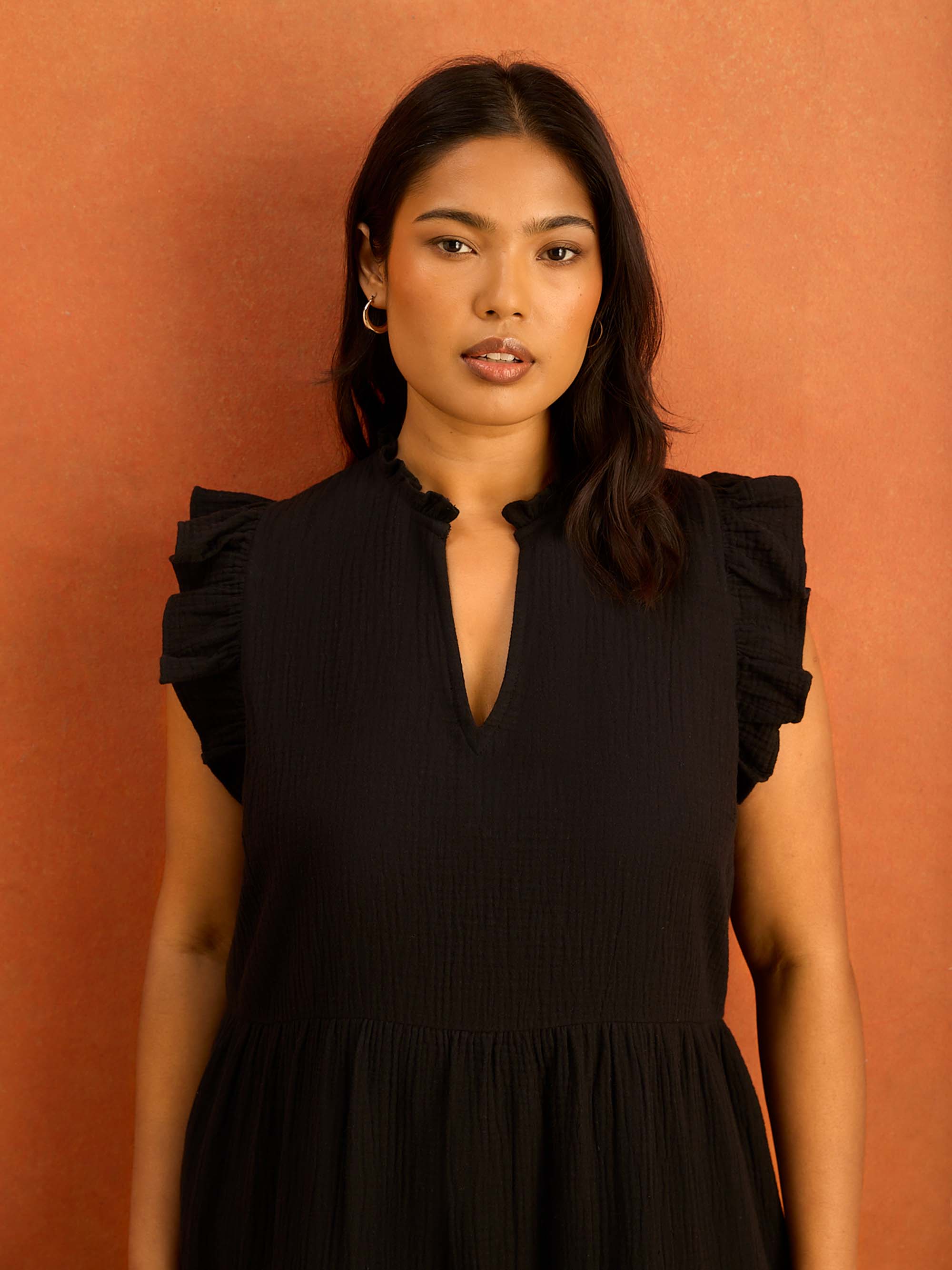 Black Pintuck Knee Length Dress