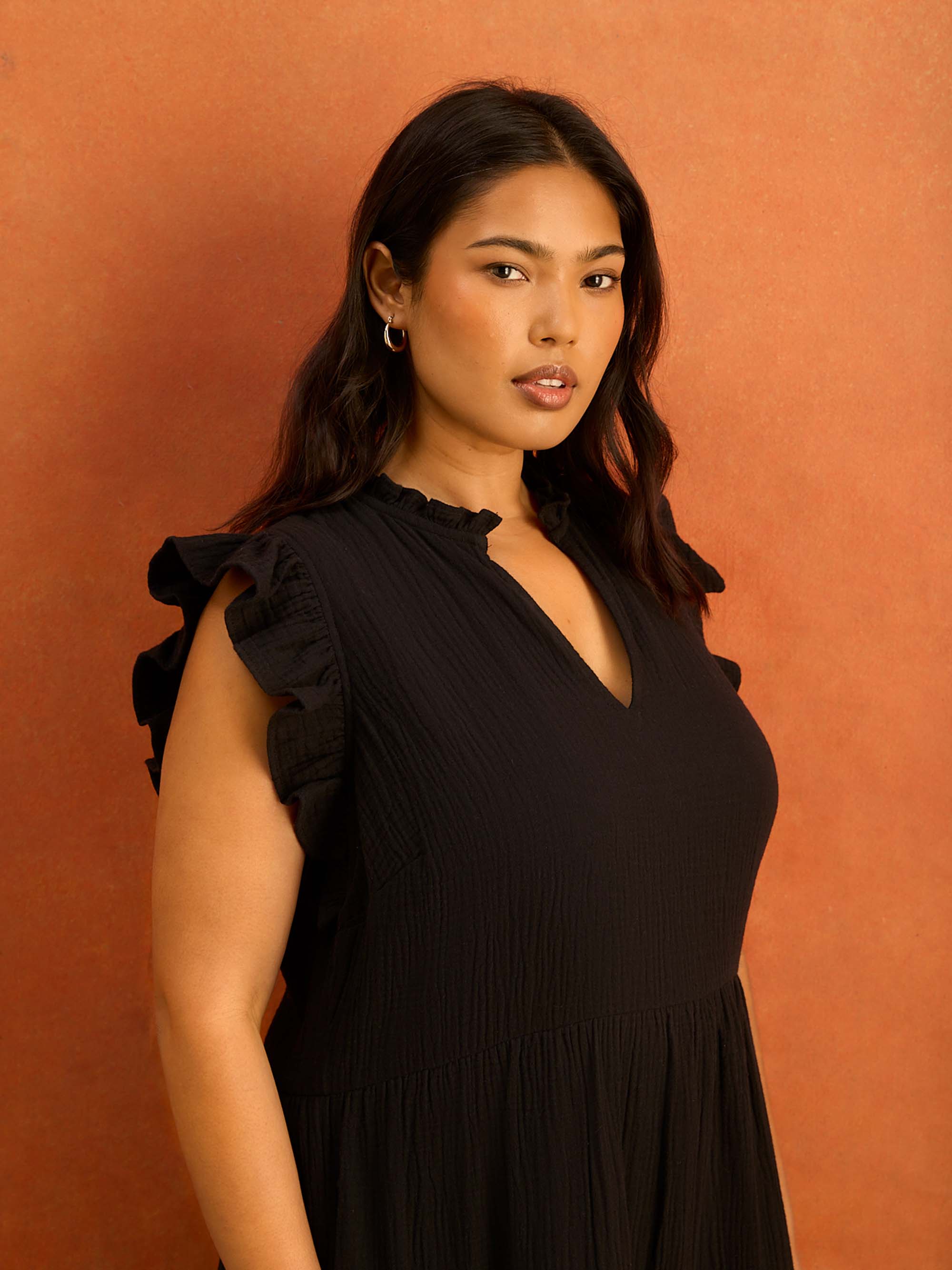 Black Pintuck Knee Length Dress