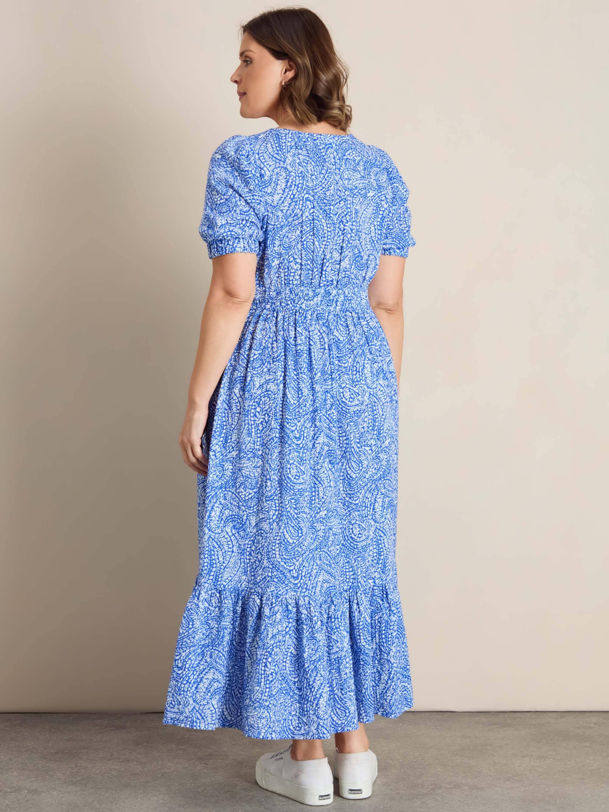 Blue Print Cheesecloth V Neck Maxi Dress