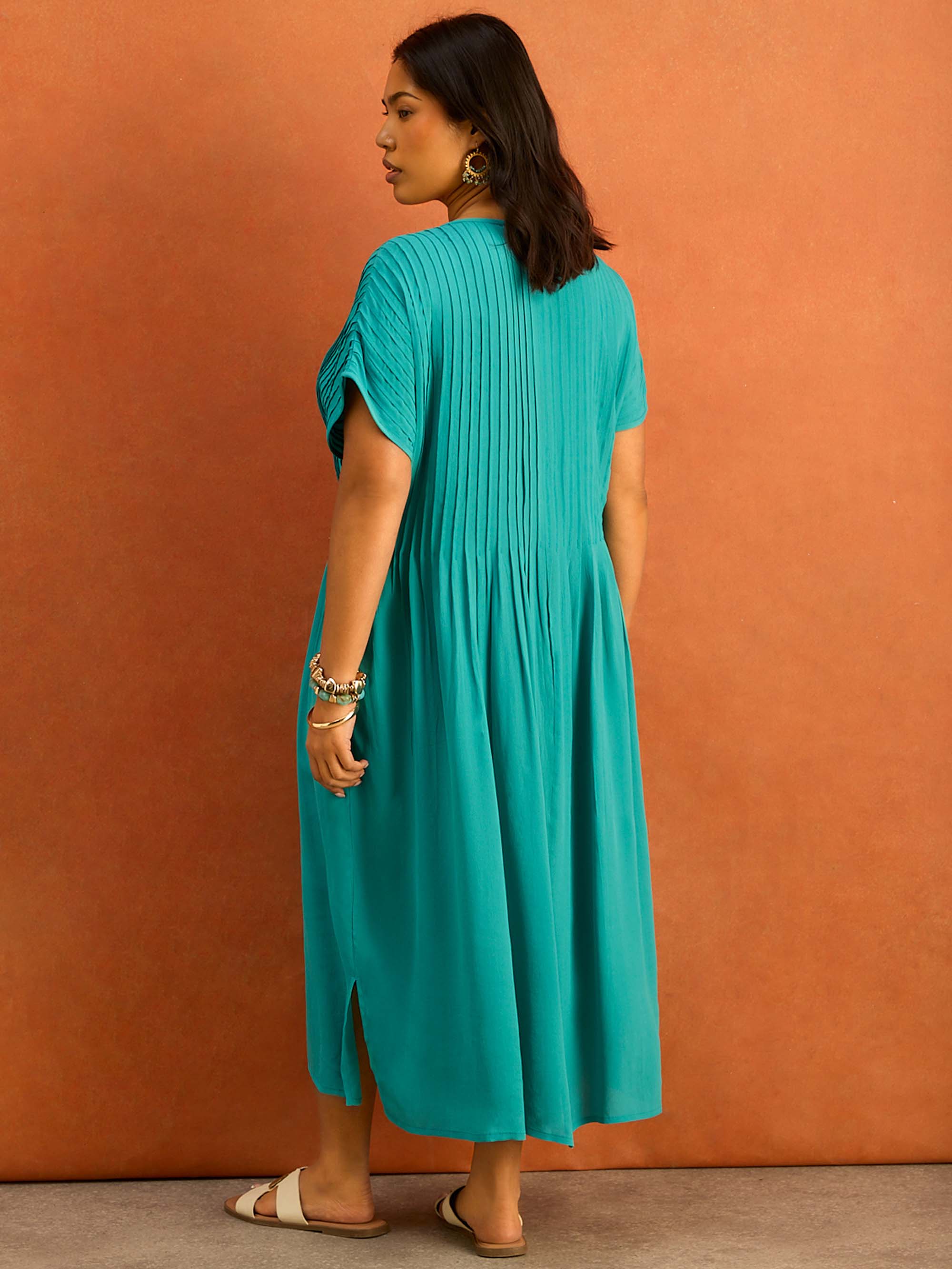 Petite Teal Pleated Midi Dress