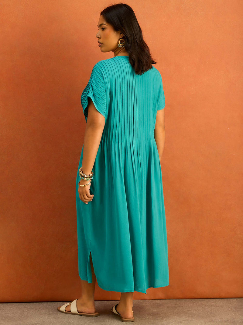 Teal Pleated Midi Dress