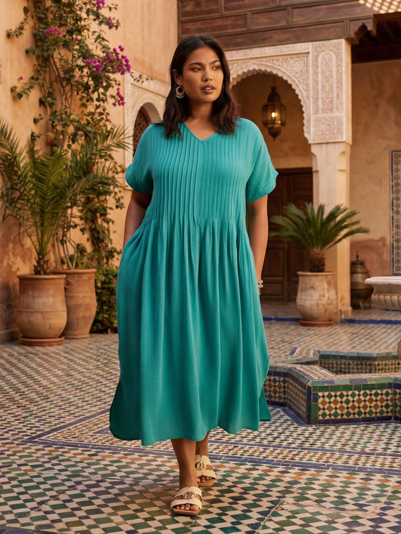 Teal Pleated Midi Dress