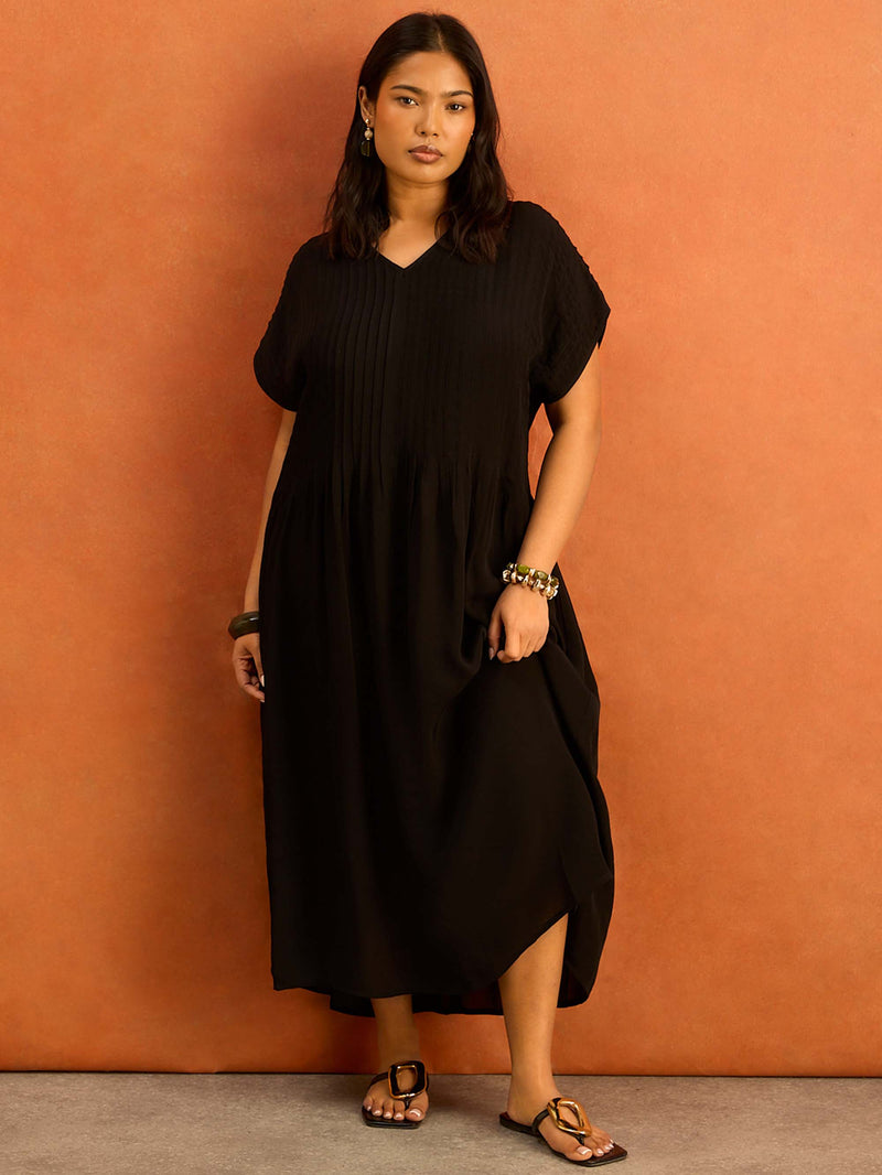 Black Pleated Midi Dress