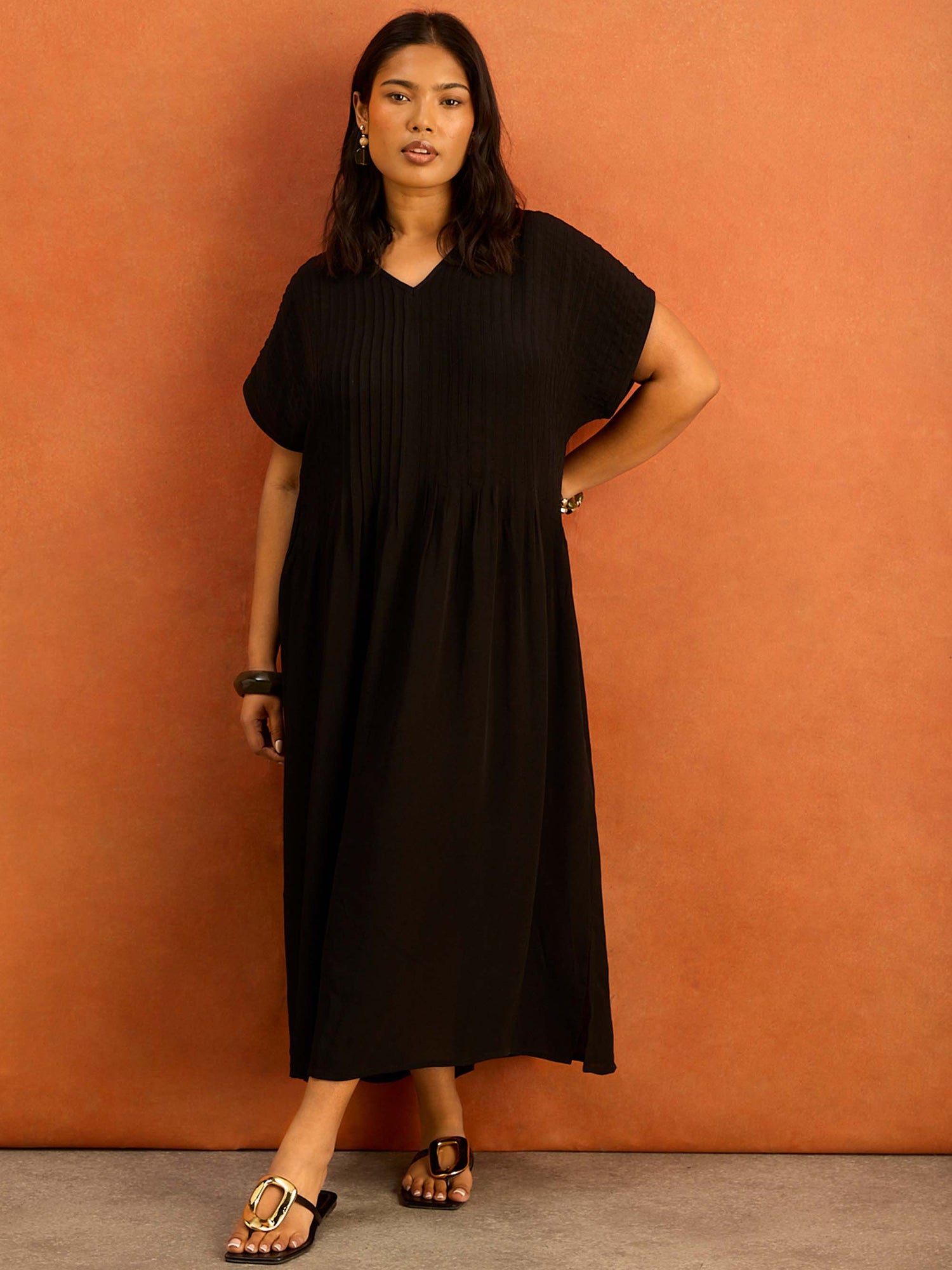 Black Pleated Midi Dress