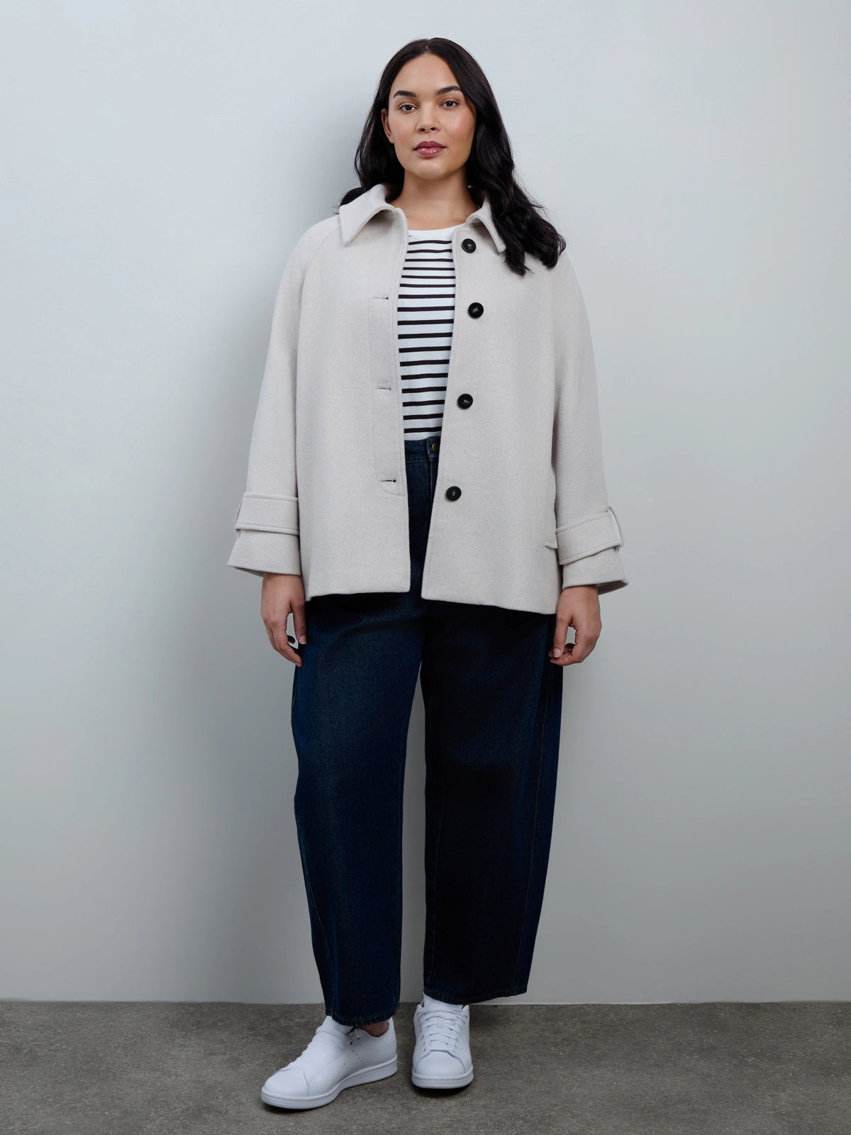Cream Wool Blend Jacket with Button Fastening