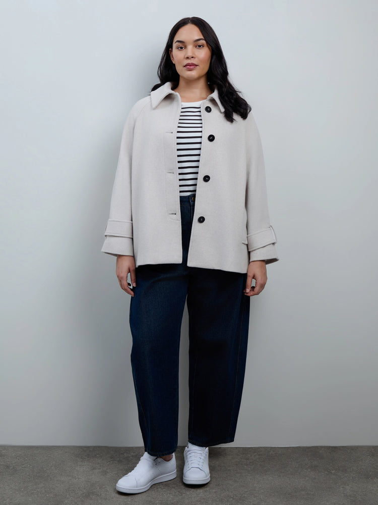 Cream Wool Blend Jacket with Button Fastening