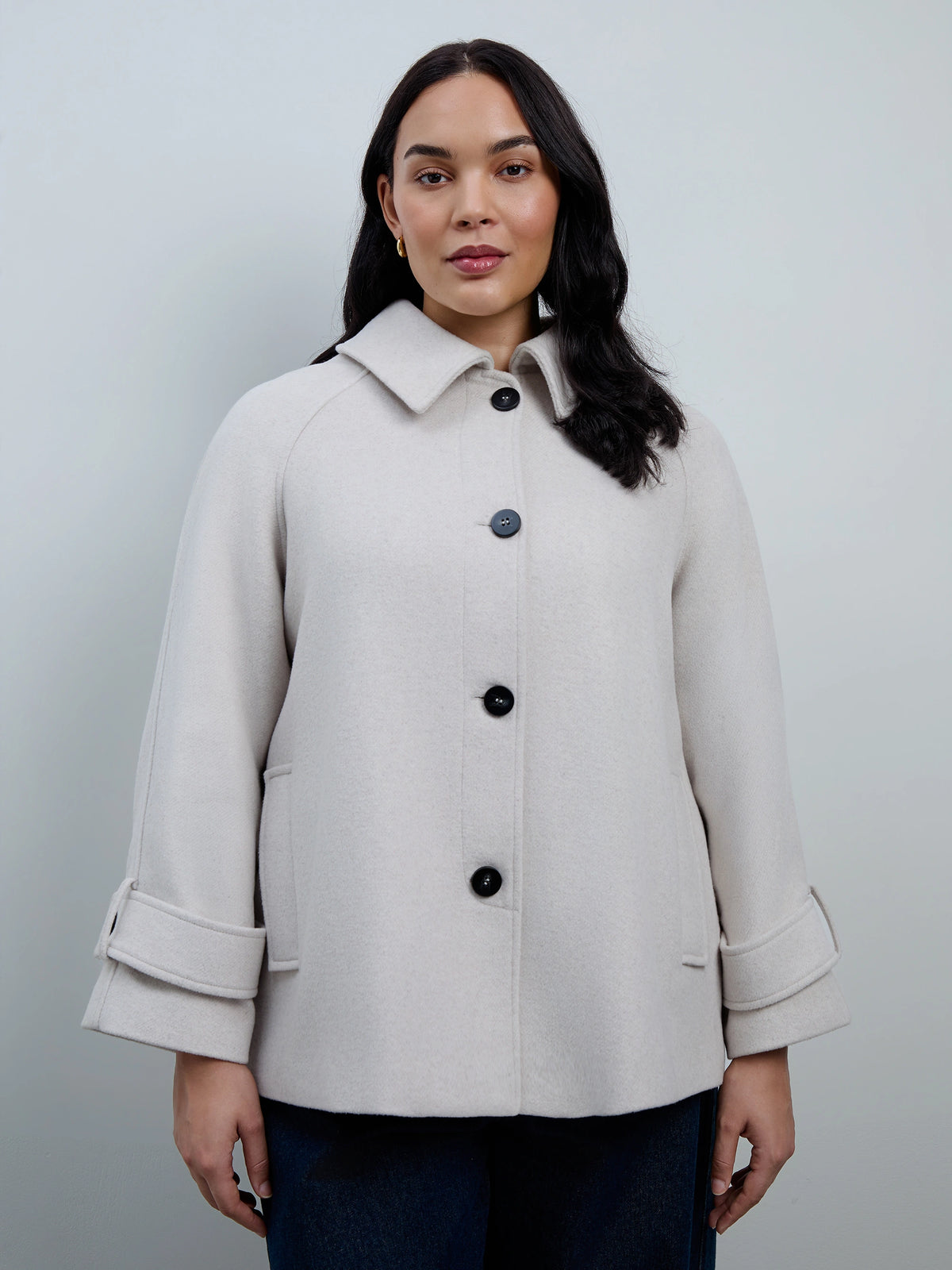 Cream Wool Blend Jacket with Button Fastening