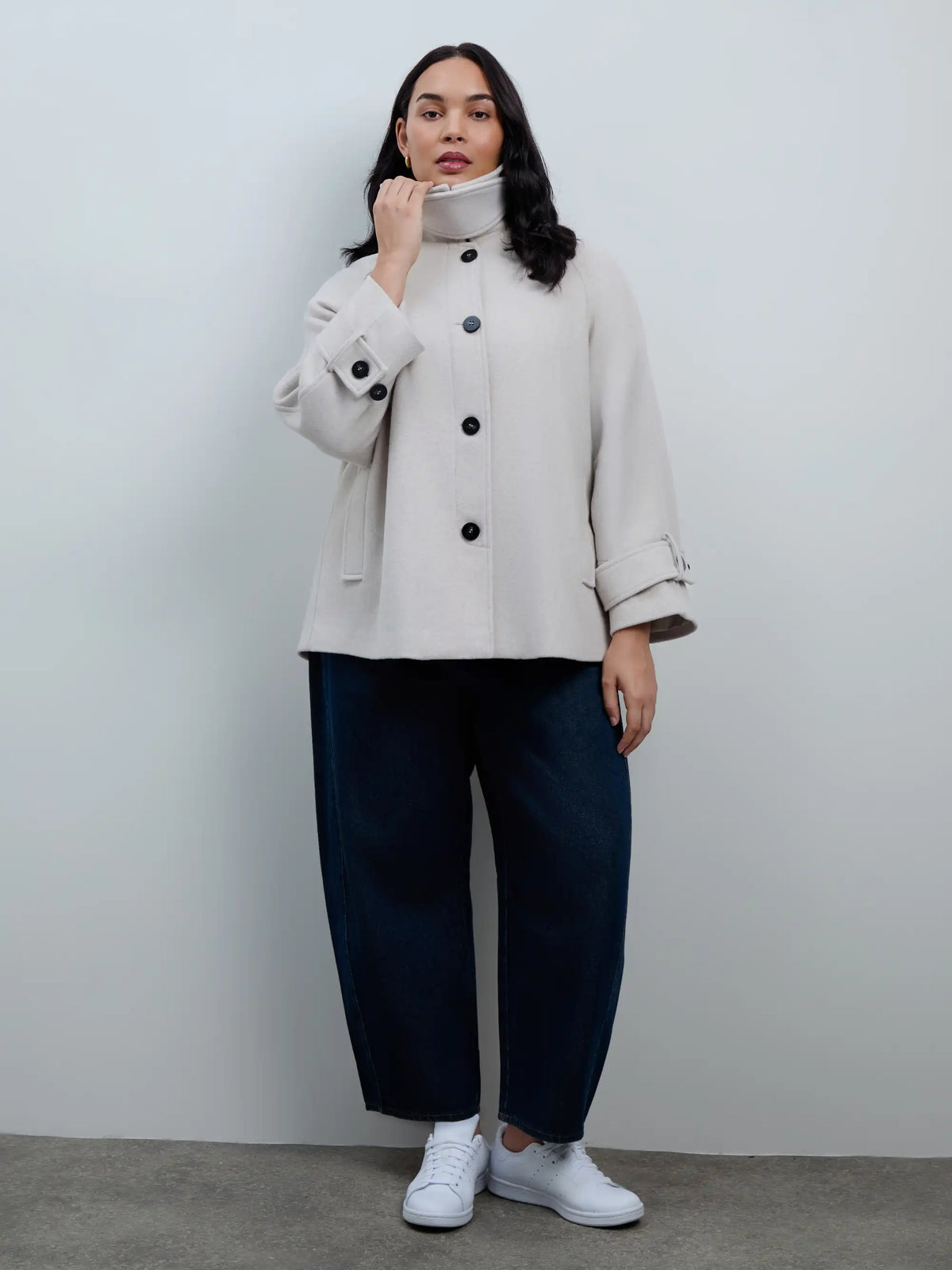 Cream Wool Blend Jacket with Button Fastening