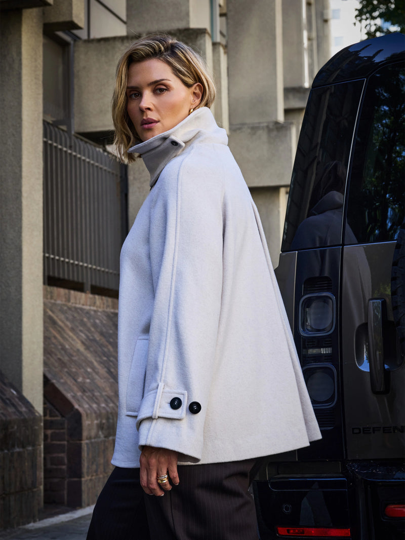 Cream Wool Blend Jacket with Button Fastening