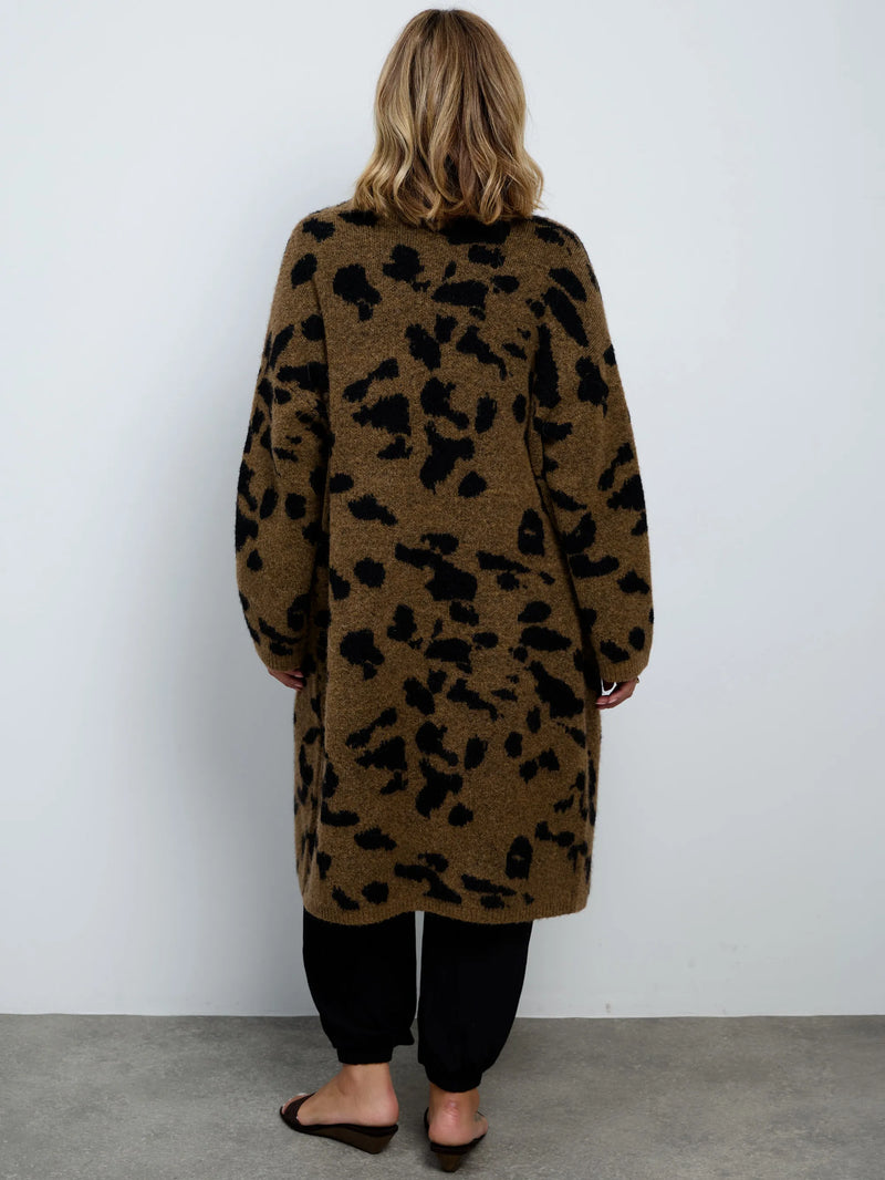 Plus size brown animal print coatigan