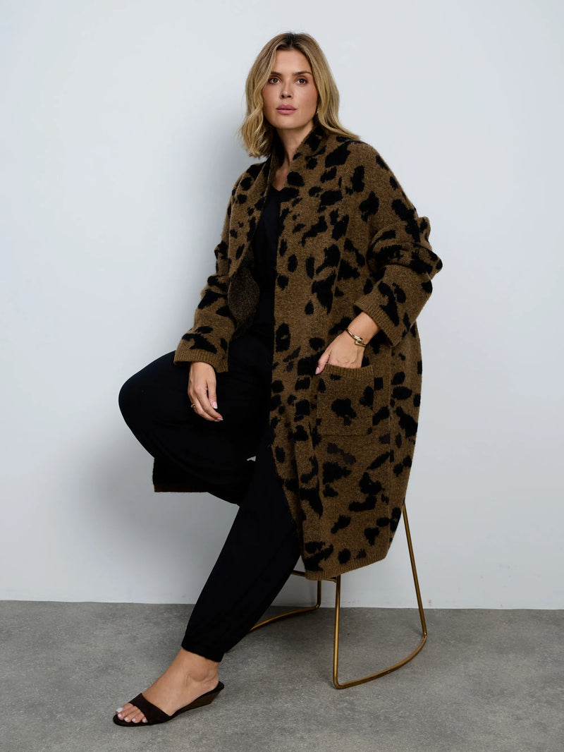 Plus size brown animal print coatigan