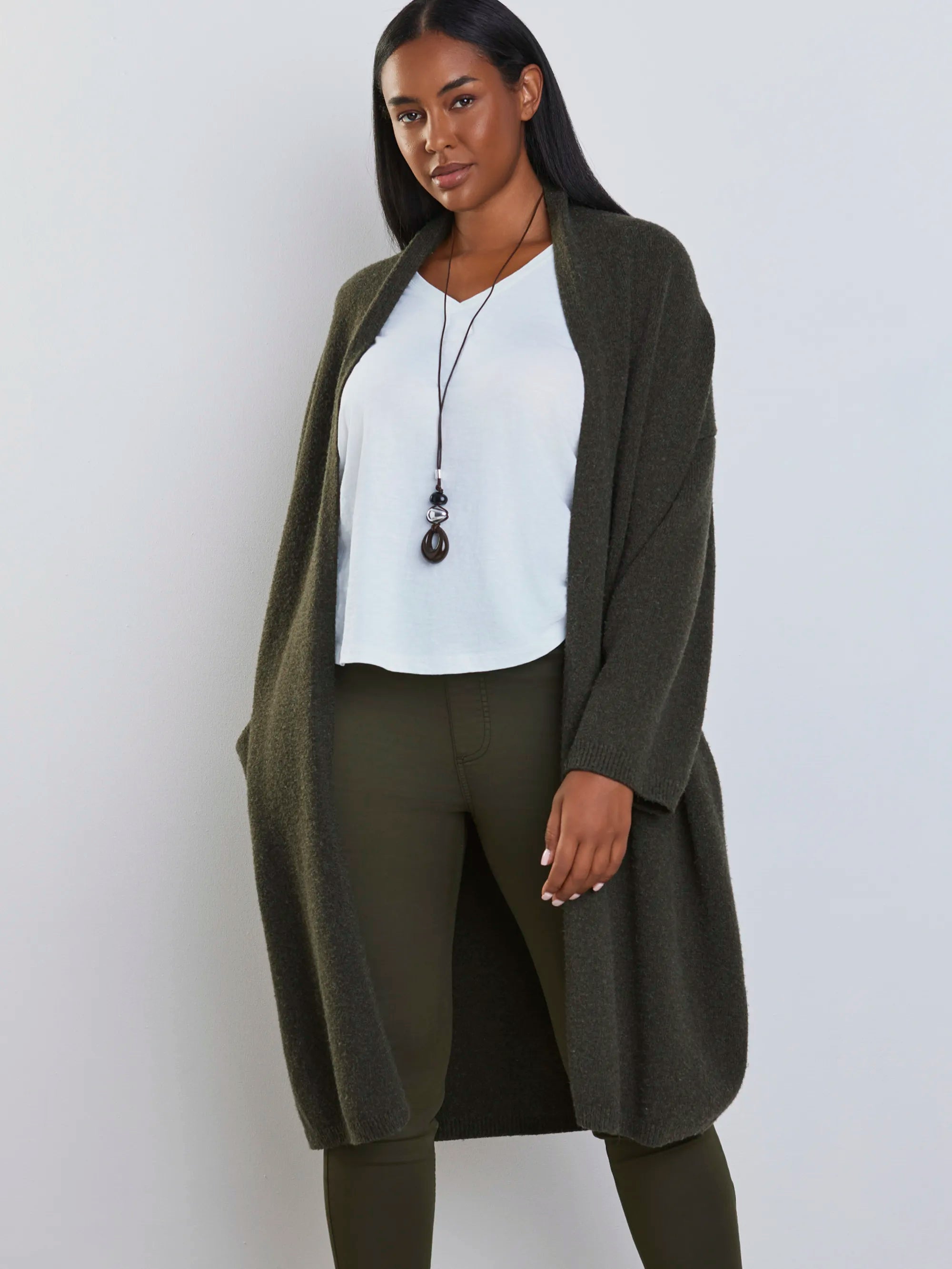 Plus size olive longline cardigan