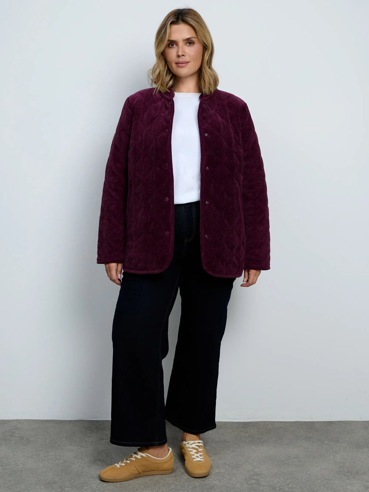 Plus size burgundy quilted jacket
