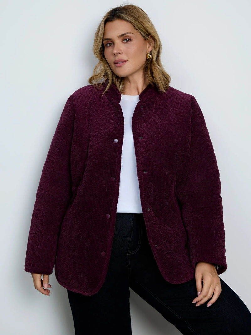 Plus size burgundy quilted jacket