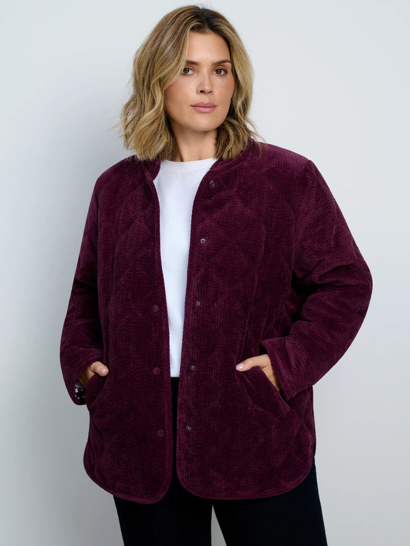 Plus size burgundy quilted jacket
