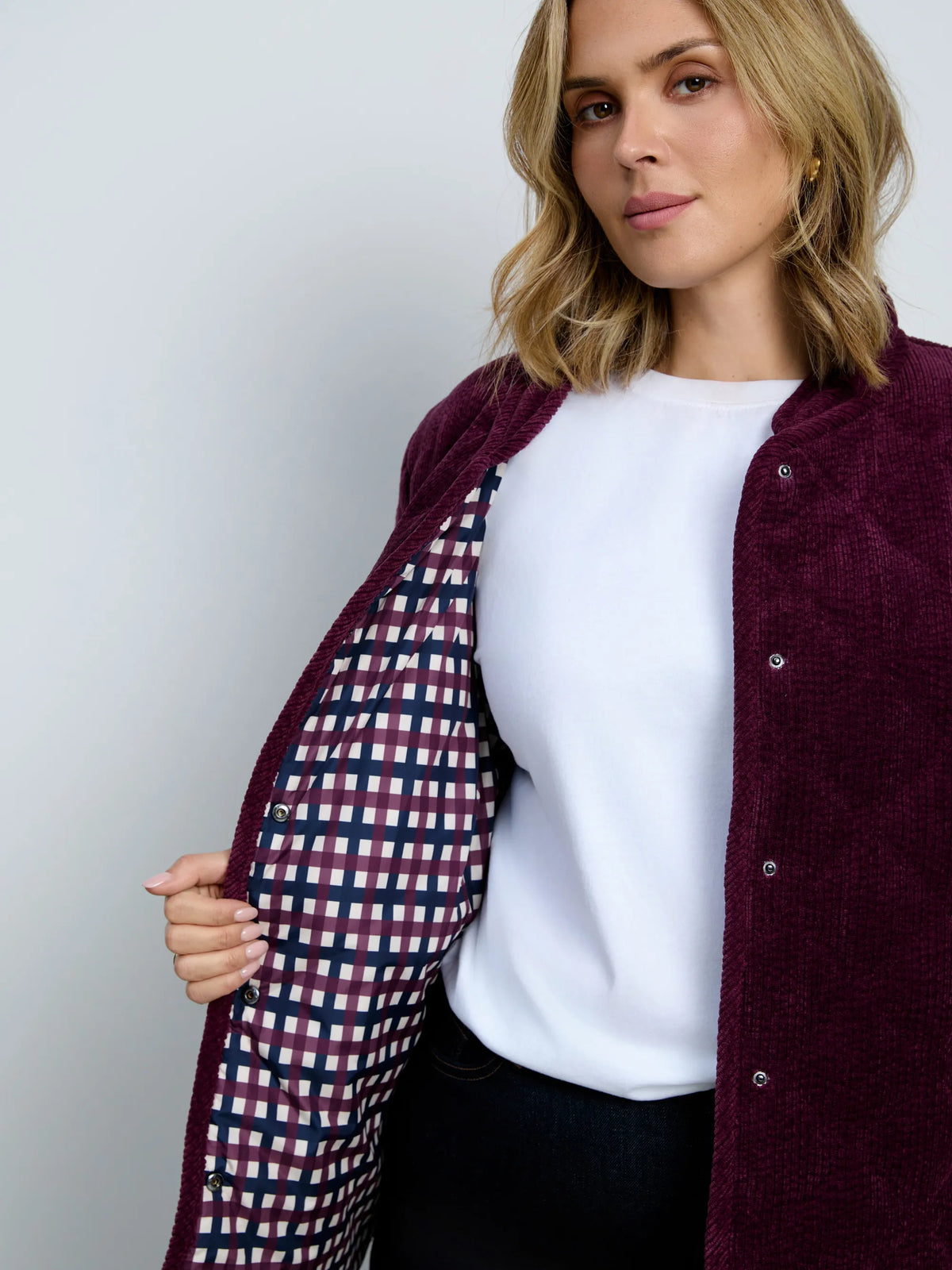 Plus size burgundy quilted jacket