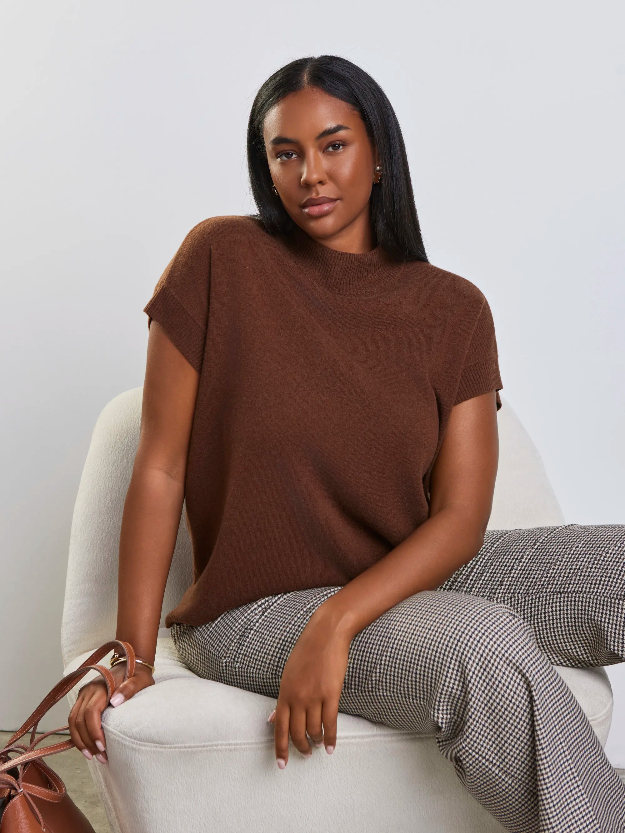 Brown High Neck Knitted Vest