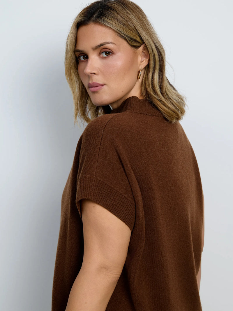 Brown High Neck Knitted Vest