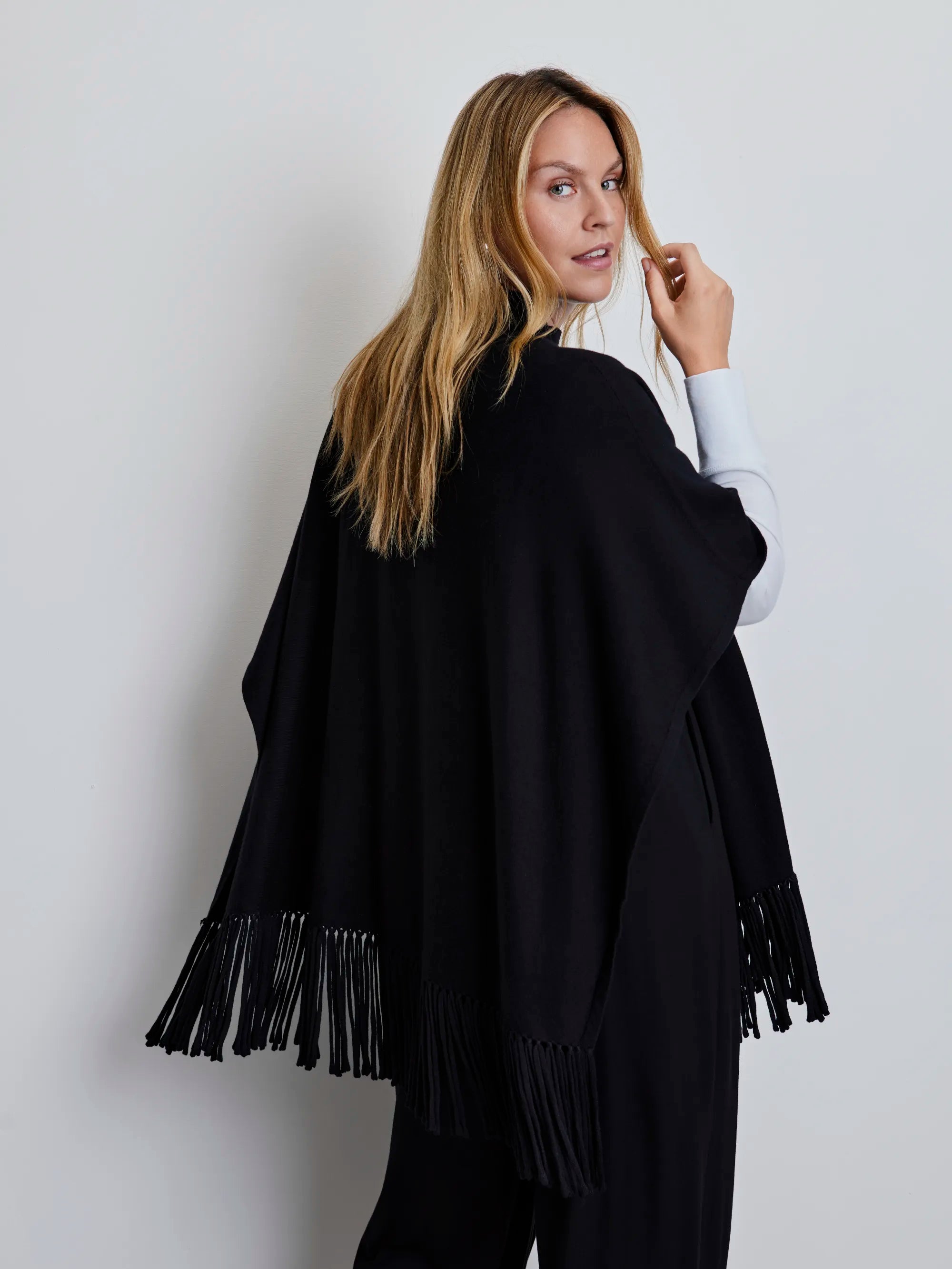 Black Fringe Poncho