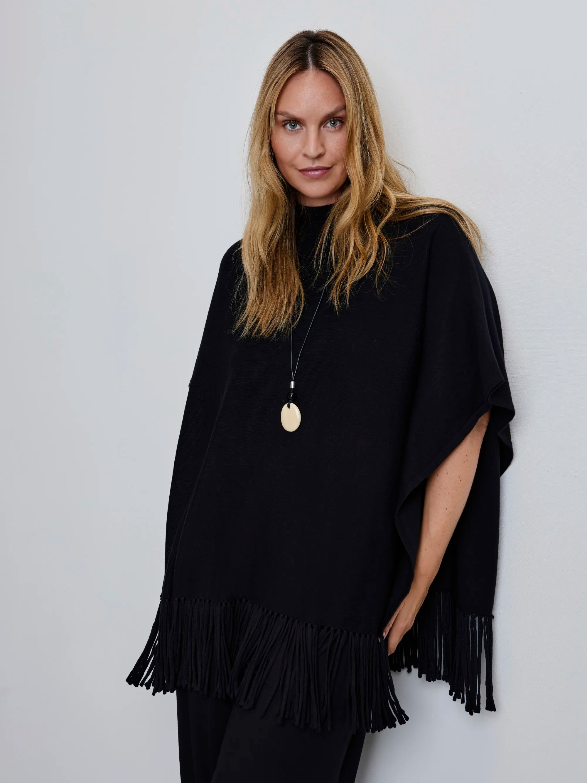 Black Fringe Poncho