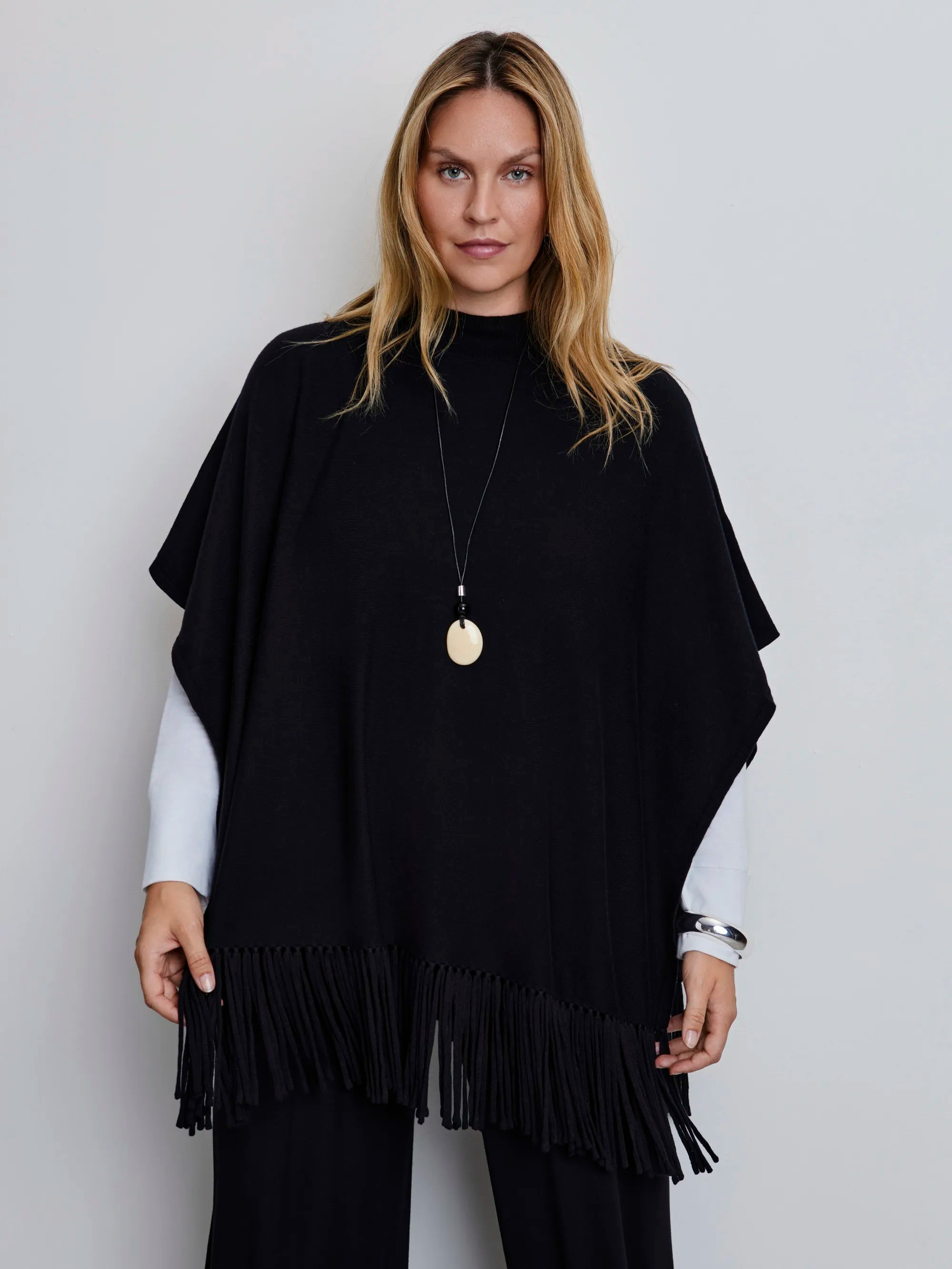 Black Fringe Poncho