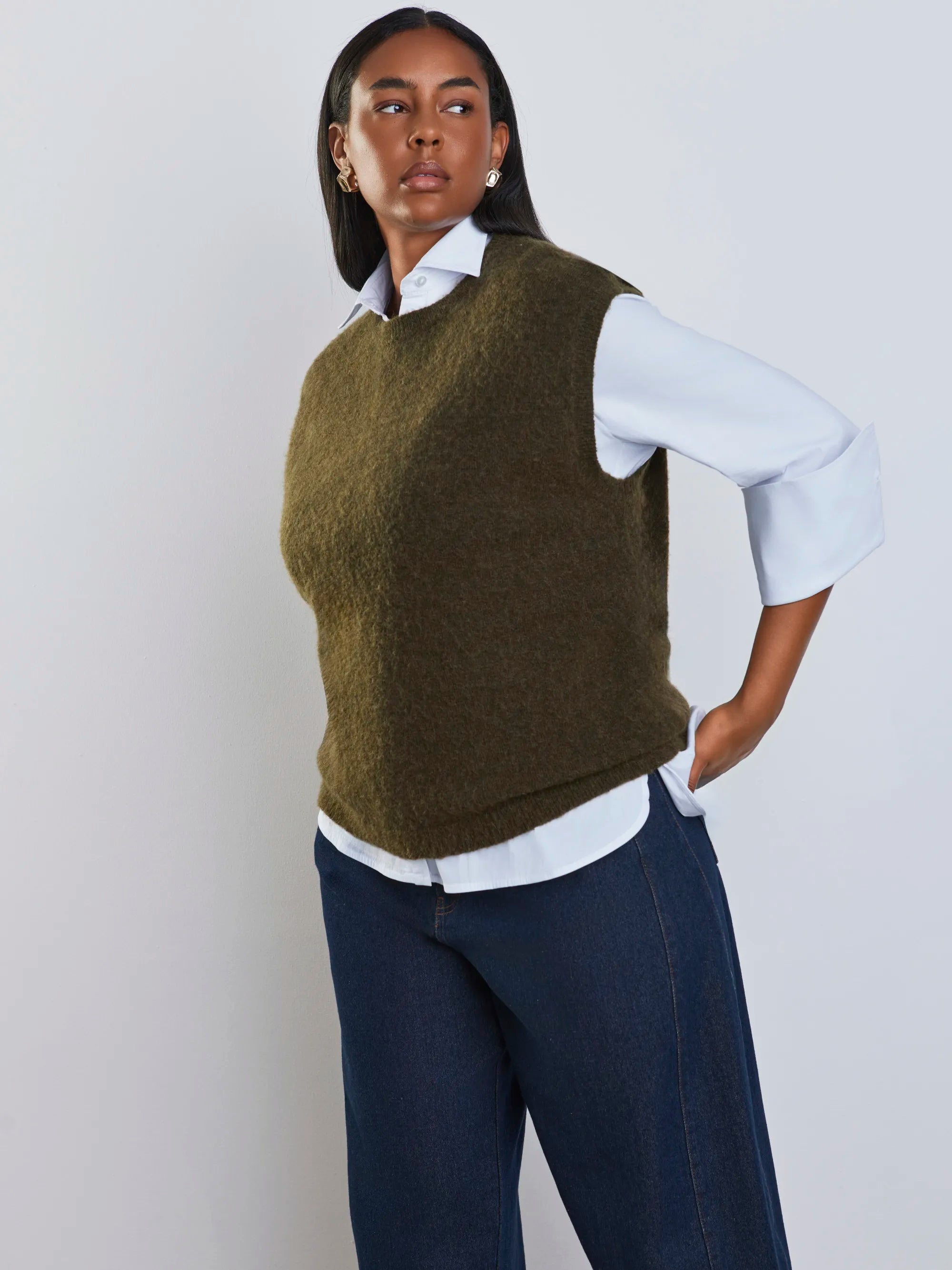 Plus size olive knitted vest