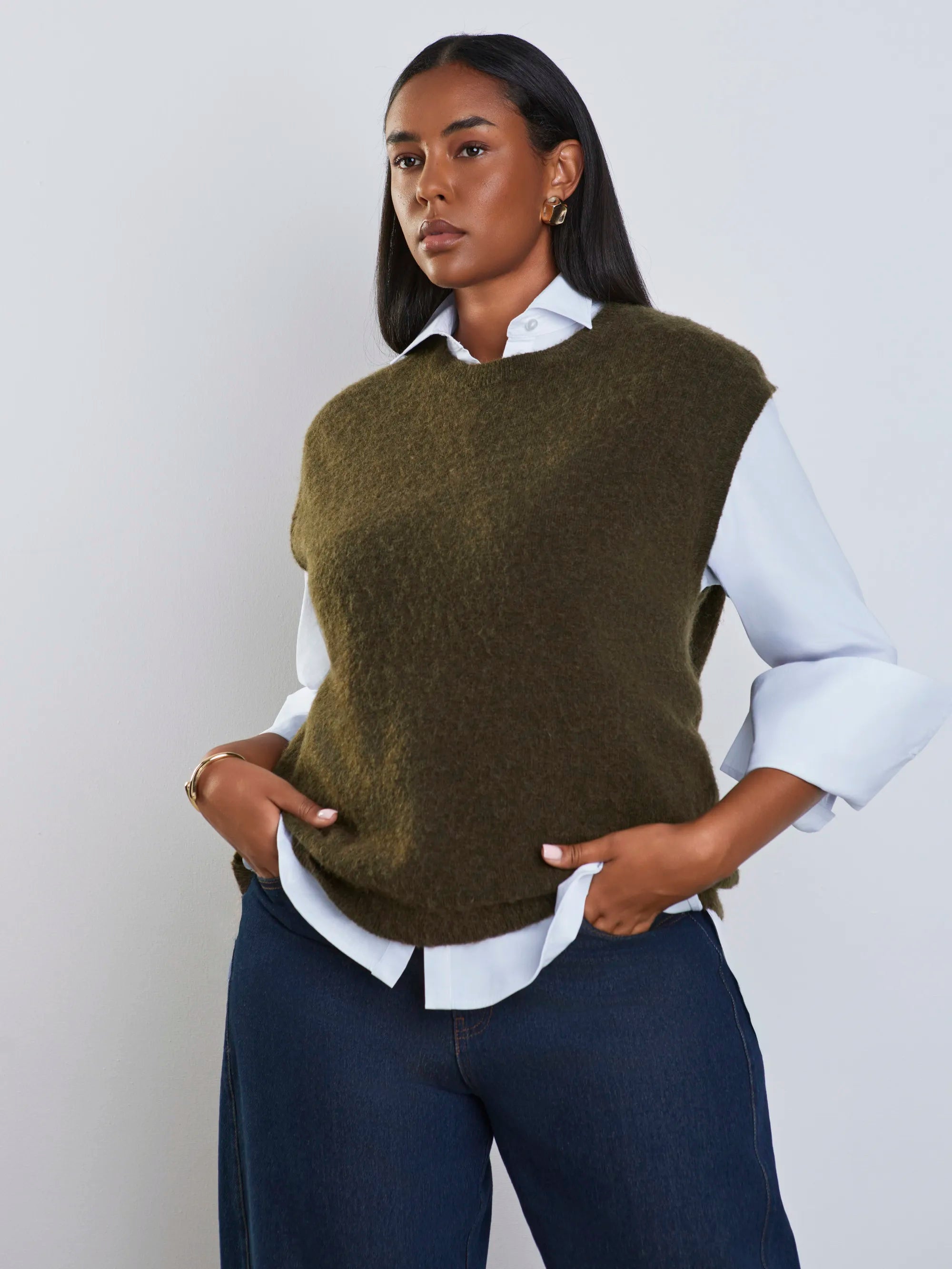 Plus size olive knitted vest