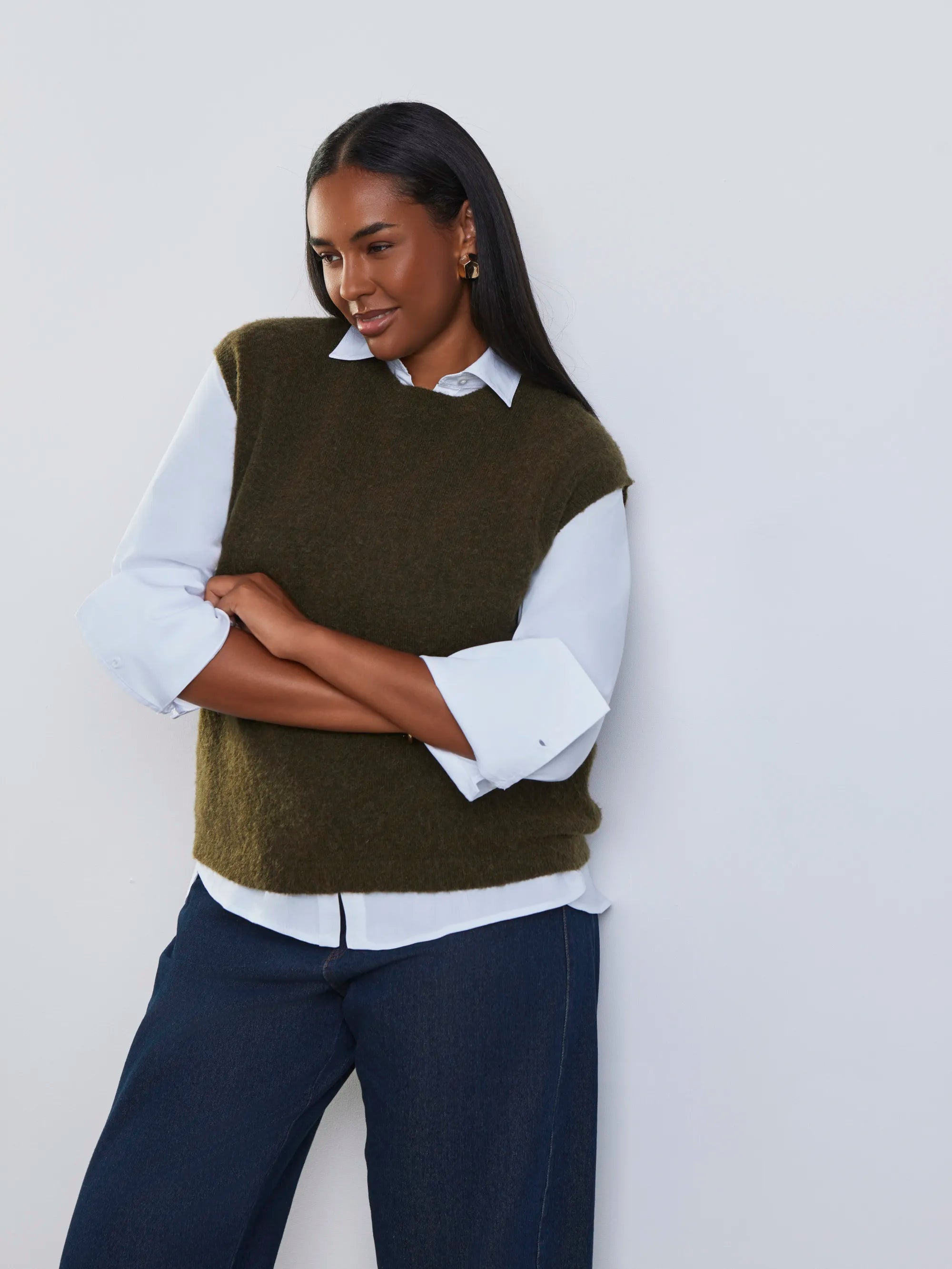 Plus size olive knitted vest