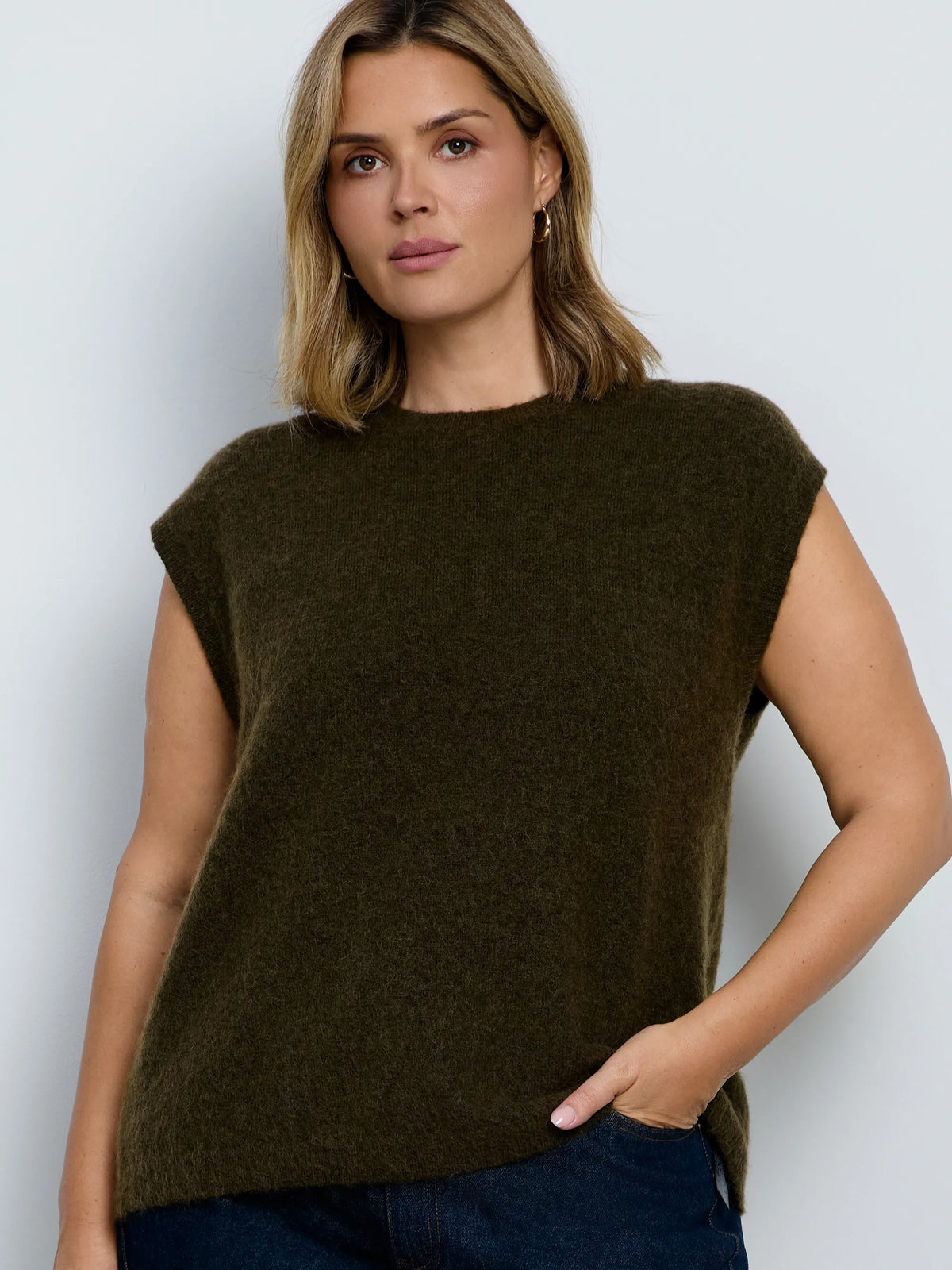 Olive Green Mohair Blend Knitted Vest