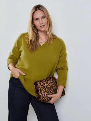 Plus size chartreuse V-neck jumper