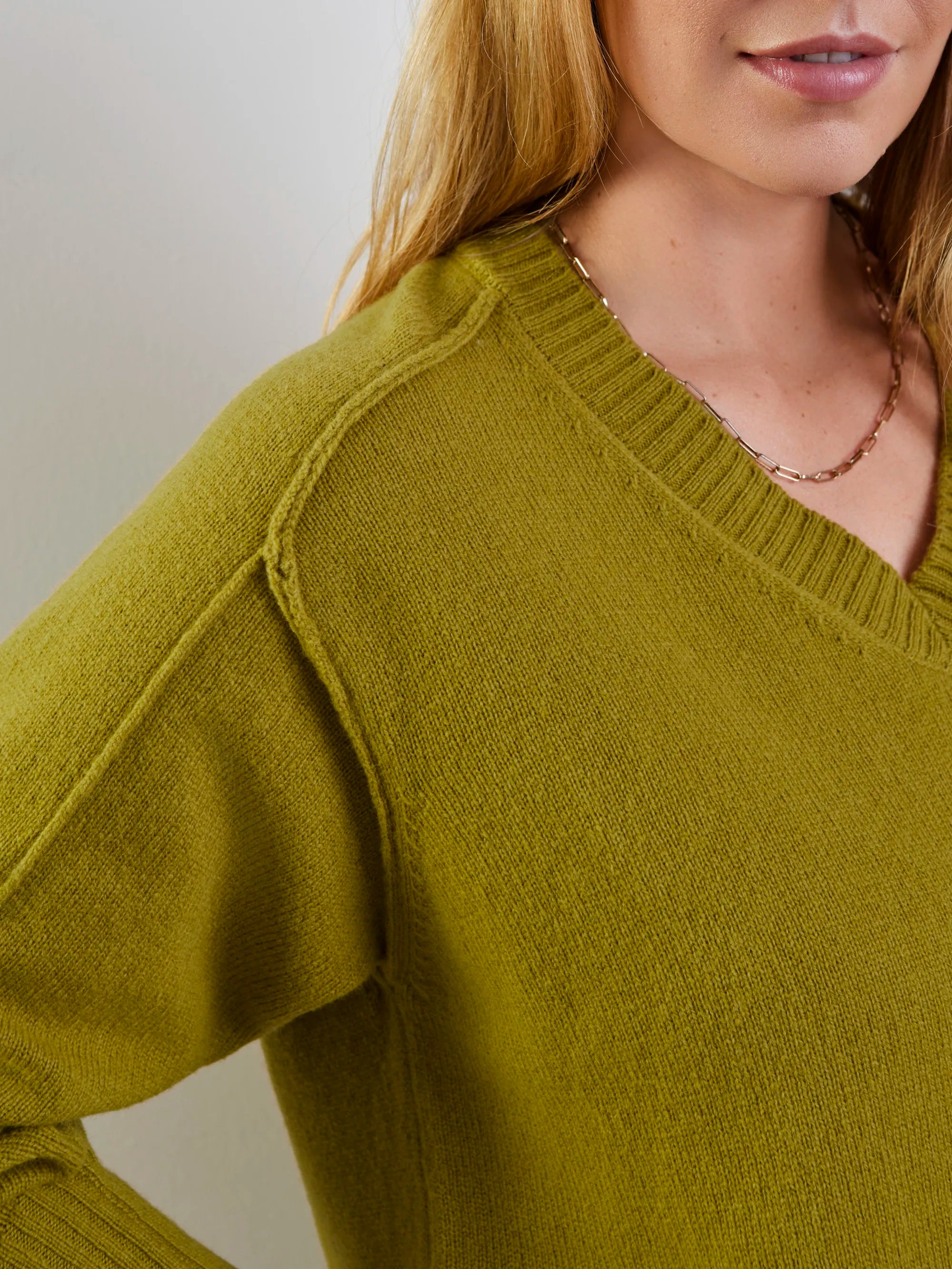 Plus size chartreuse V-neck jumper