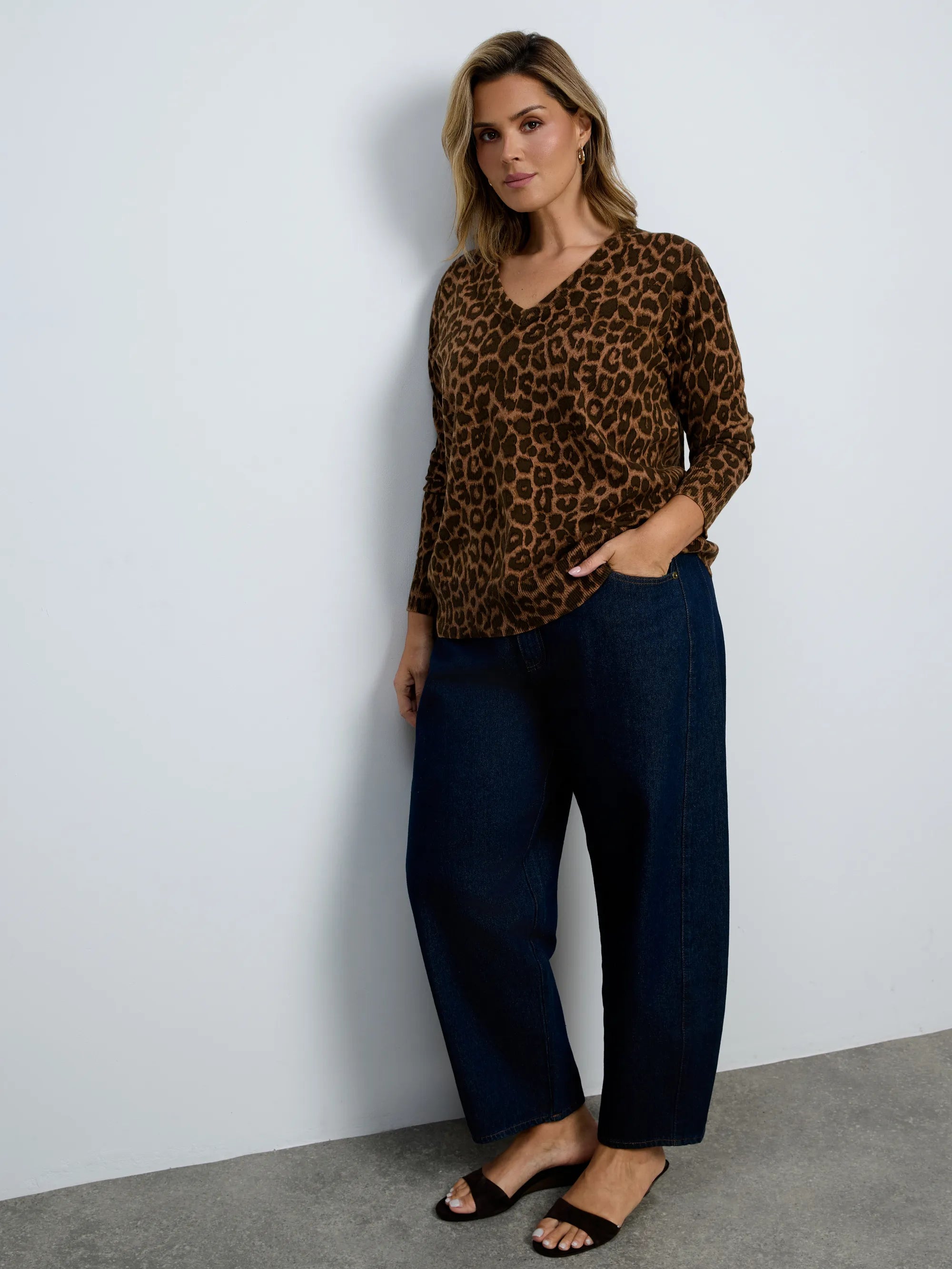 Chocolate Leopard Print V-Neck Knit Jumper