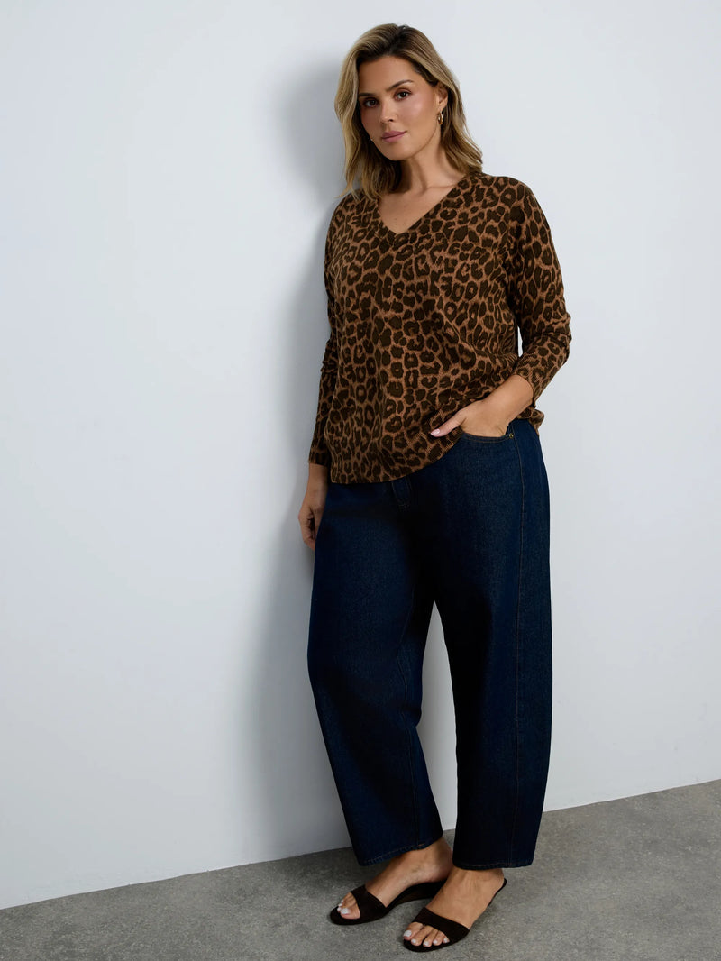 Chocolate Leopard Print V-Neck Knit Jumper