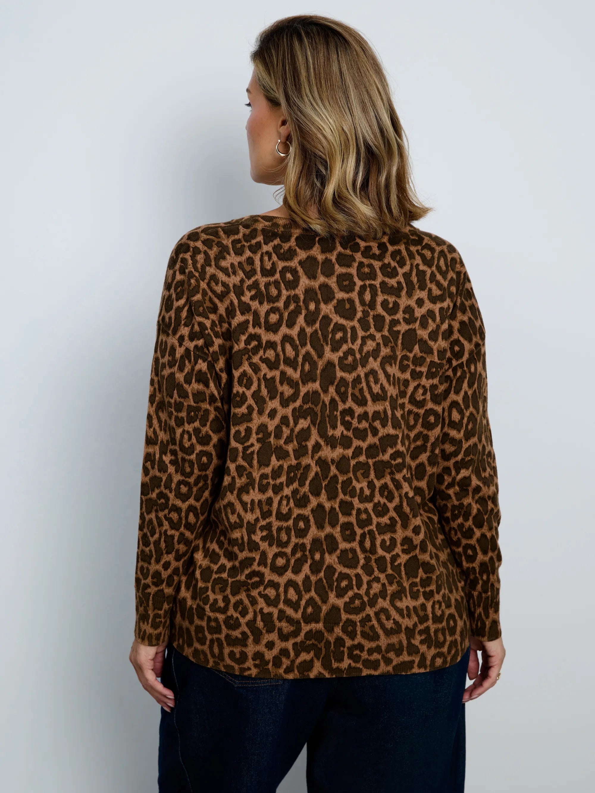 Chocolate Leopard Print V-Neck Knit Jumper