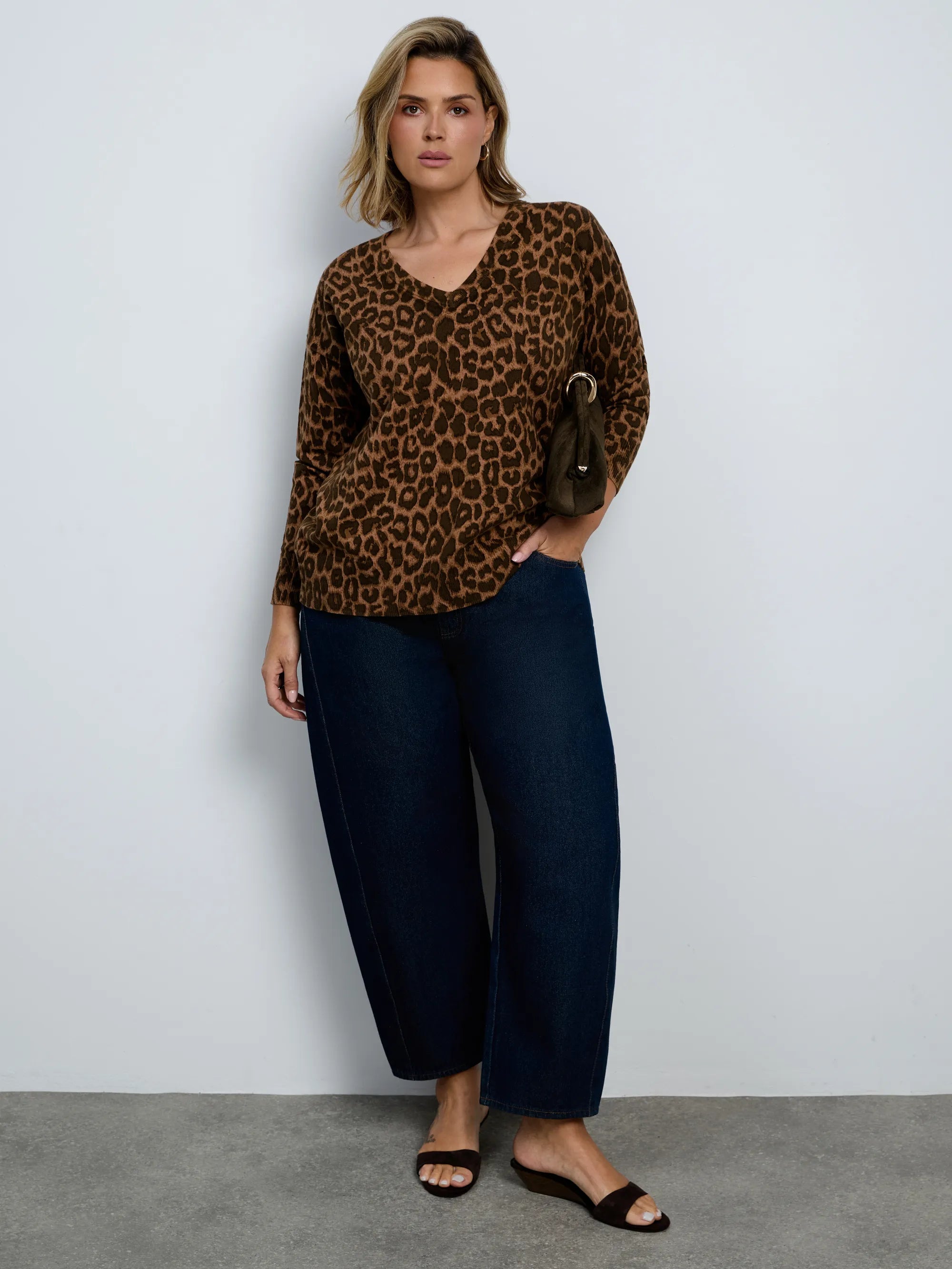 Chocolate Leopard Print V-Neck Knit Jumper