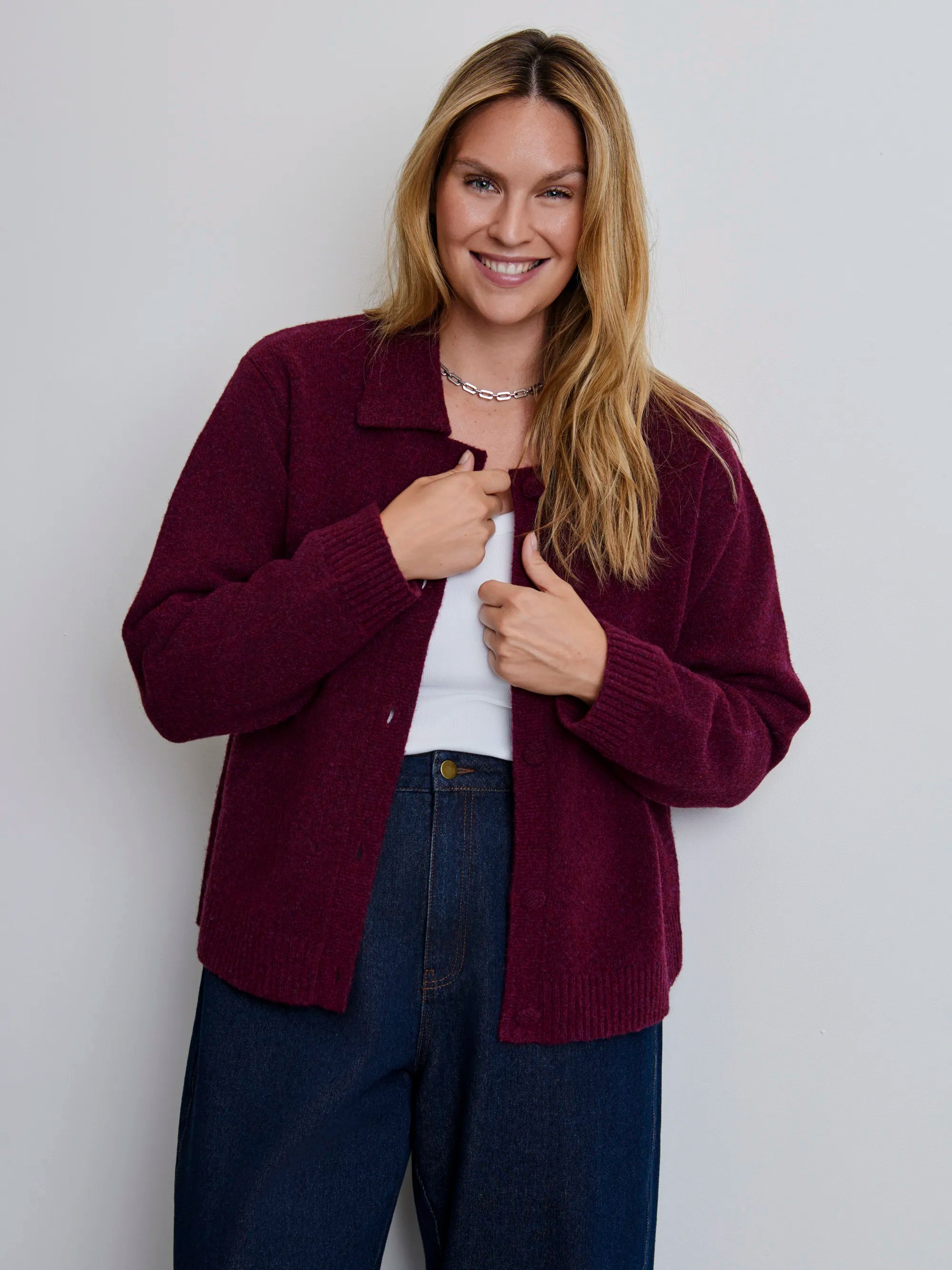 Plus size burgundy polo cardigan