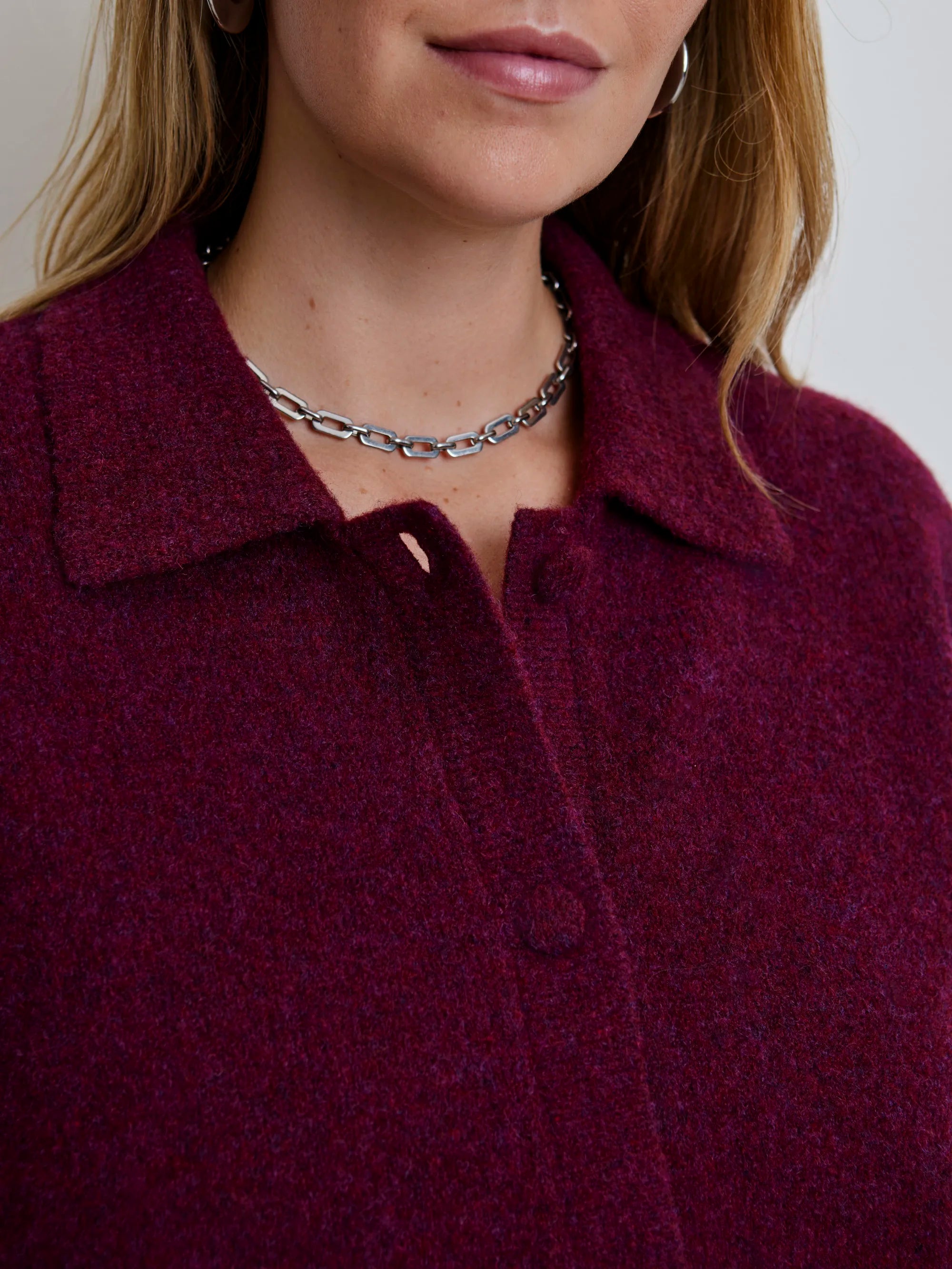 Plus size burgundy polo cardigan