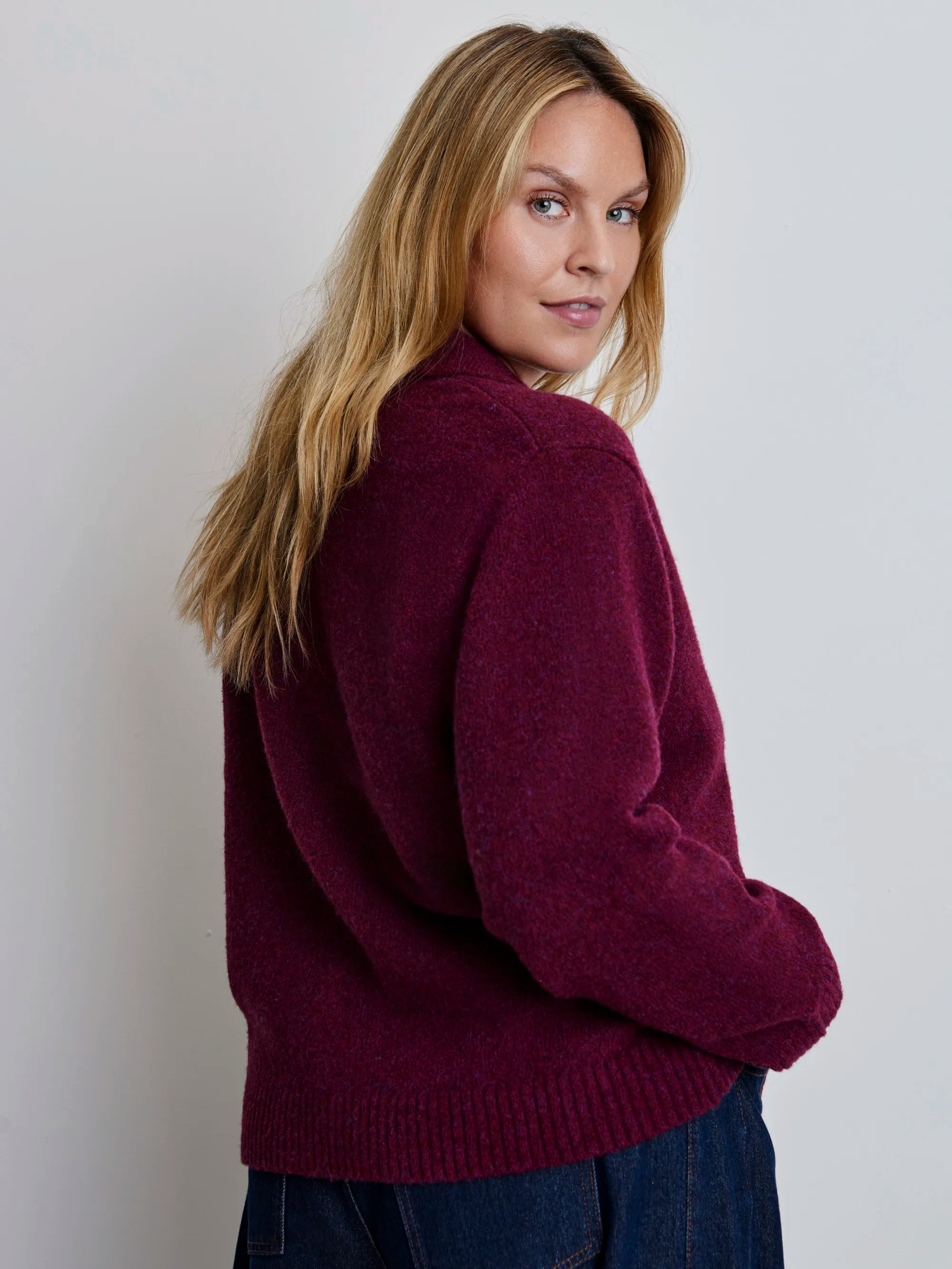 Plus size burgundy polo cardigan
