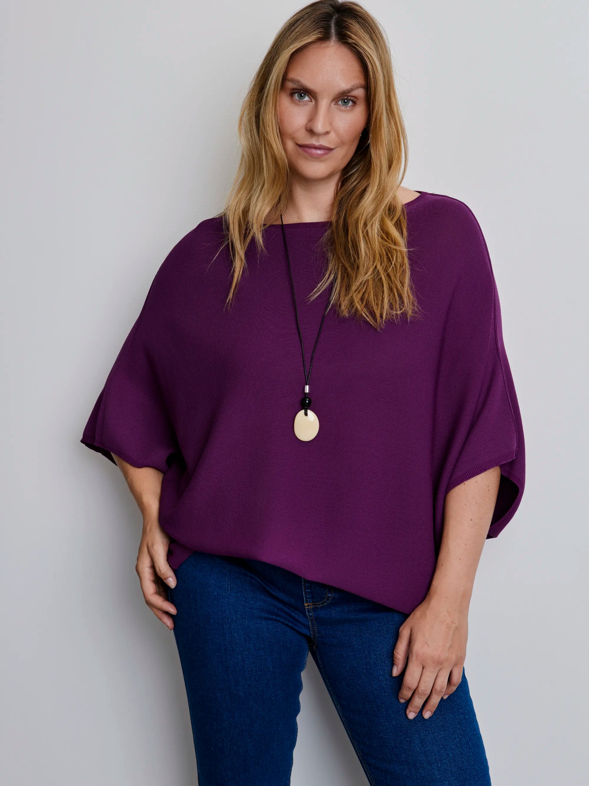 Plus size plum batwing knit jumper