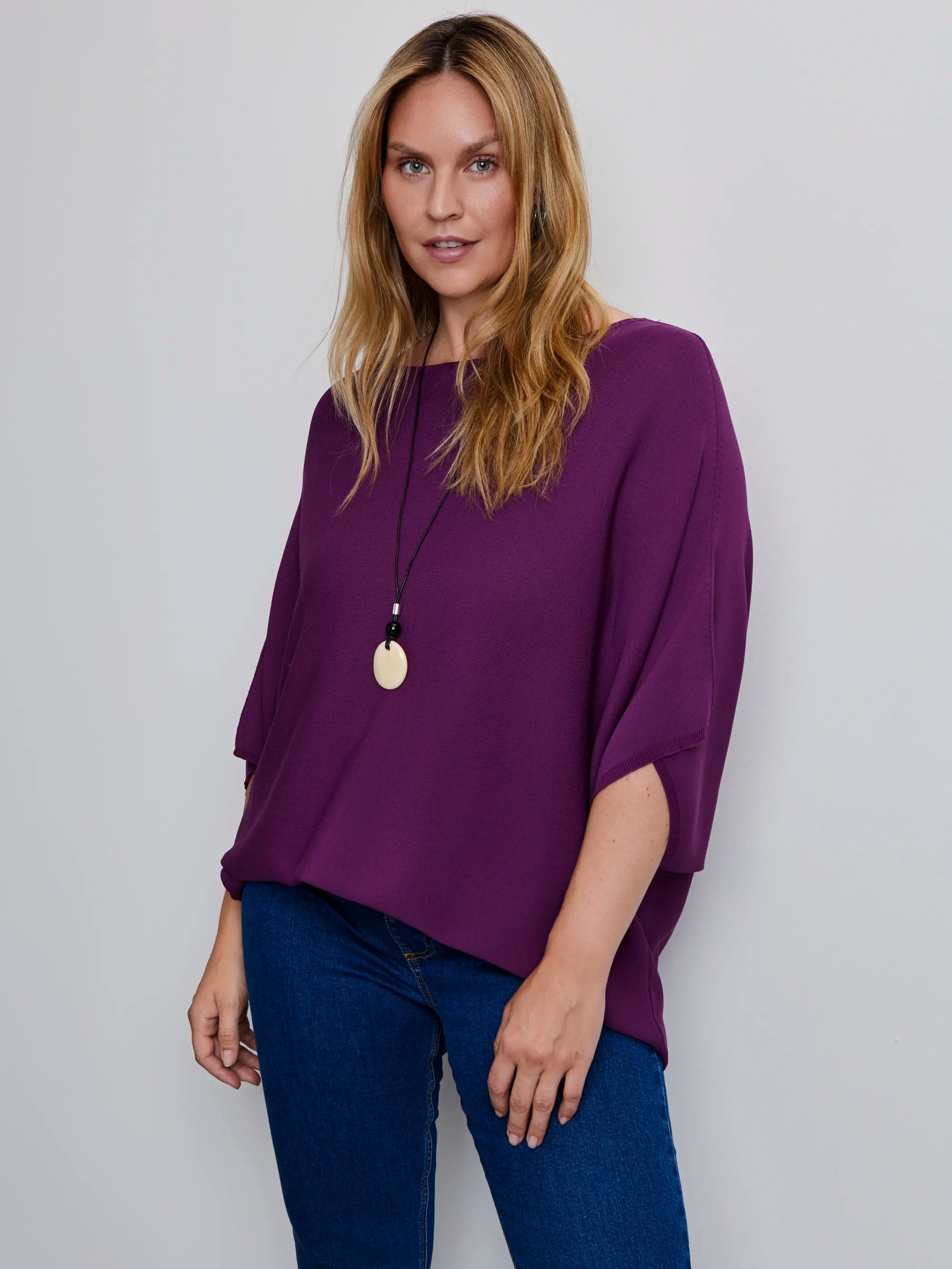 Plus size plum batwing knit jumper