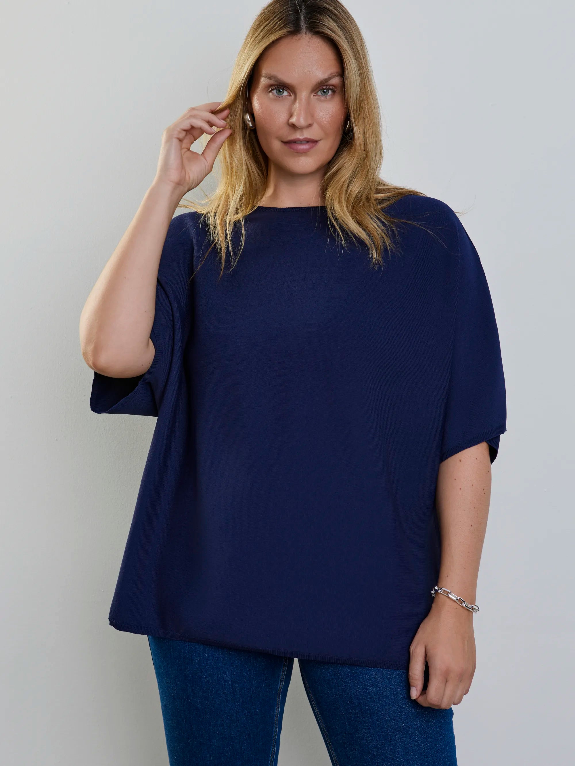 Plus size navy batwing knit jumper