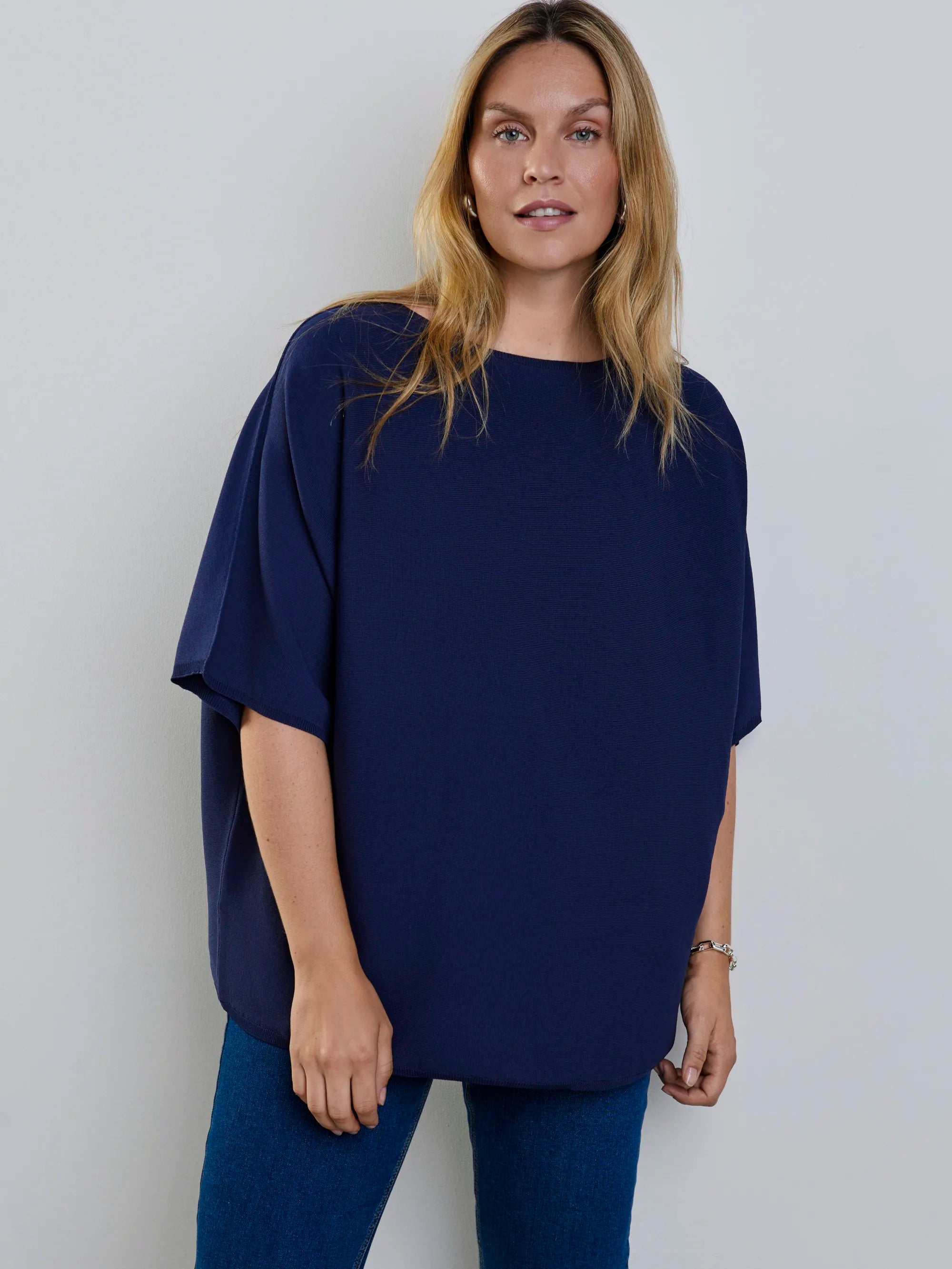 Plus size navy batwing knit jumper