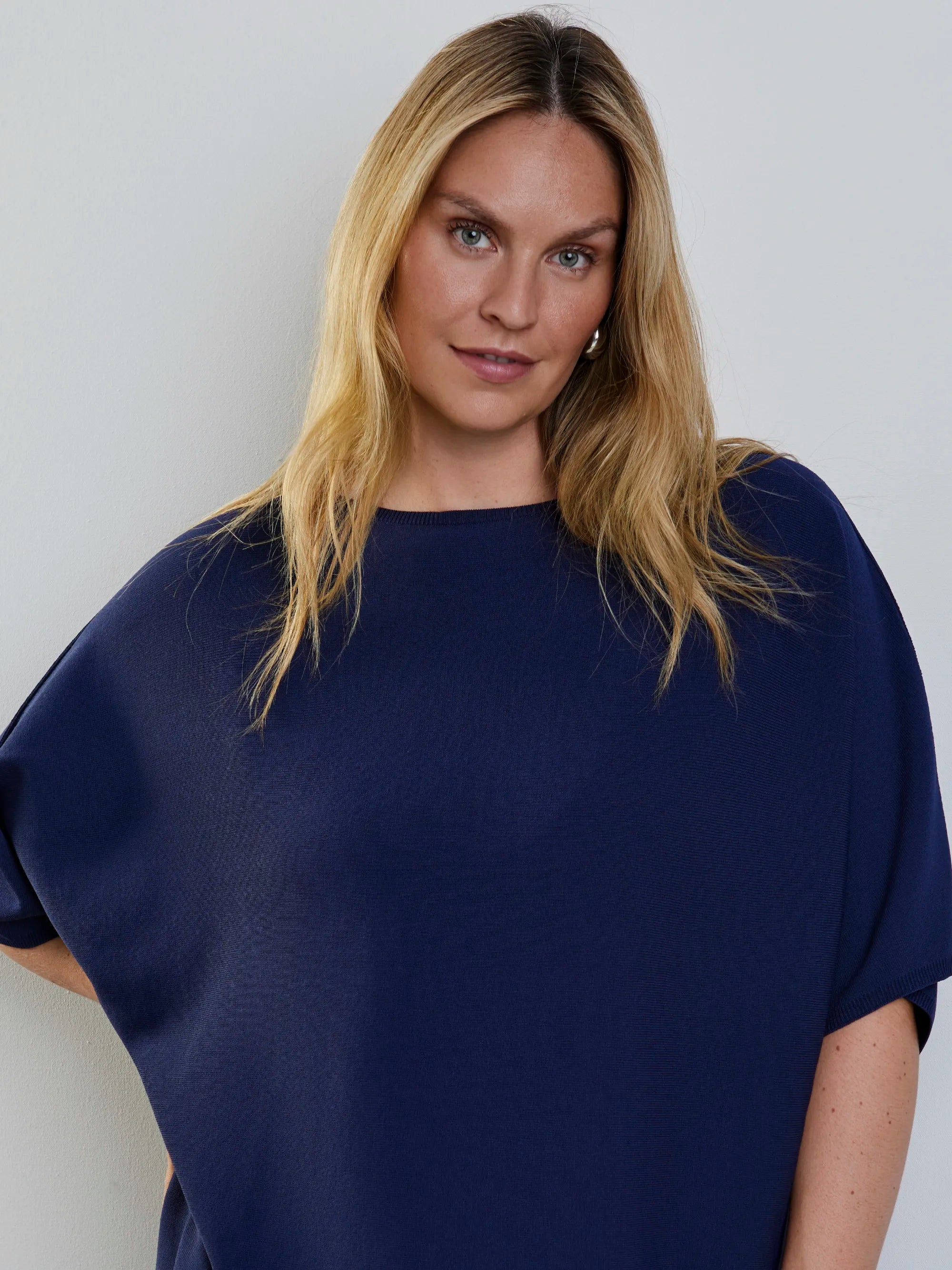 Plus size navy batwing knit jumper
