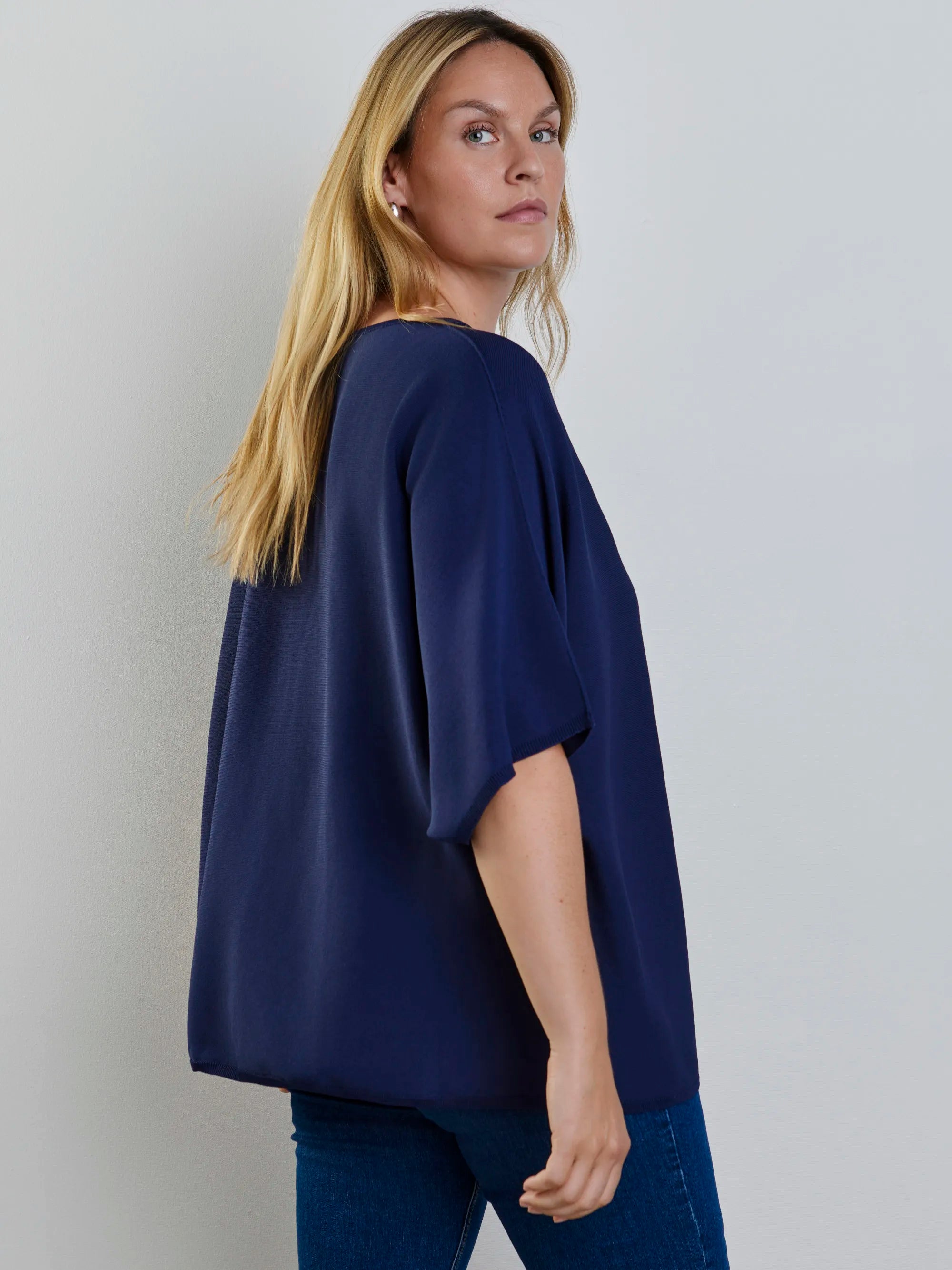 Plus size navy batwing knit jumper