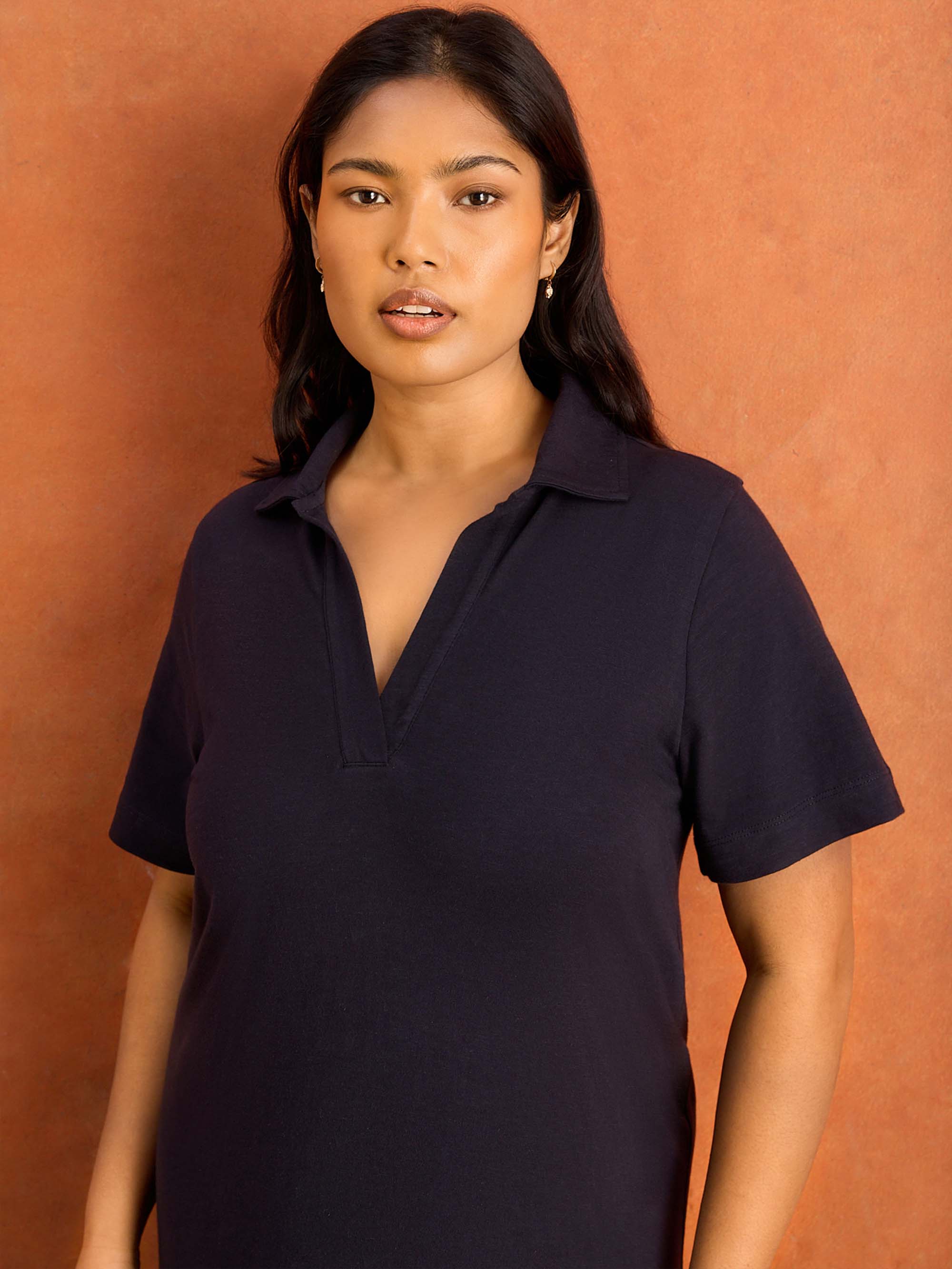 Navy Collar Neck Jersey Midi Dress Plus Size Curve