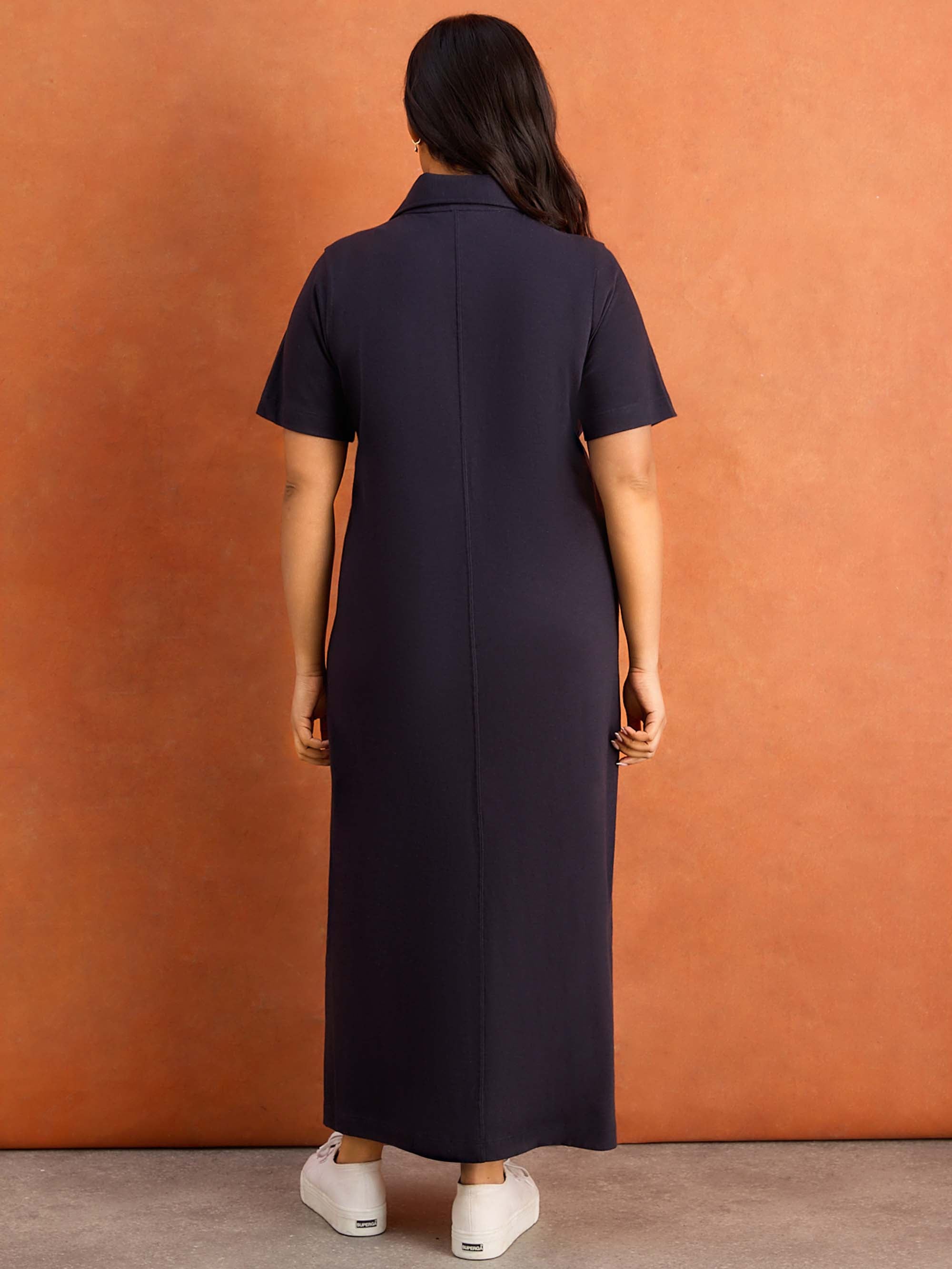 Navy Collar Neck Jersey Midi Dress Plus Size Curve