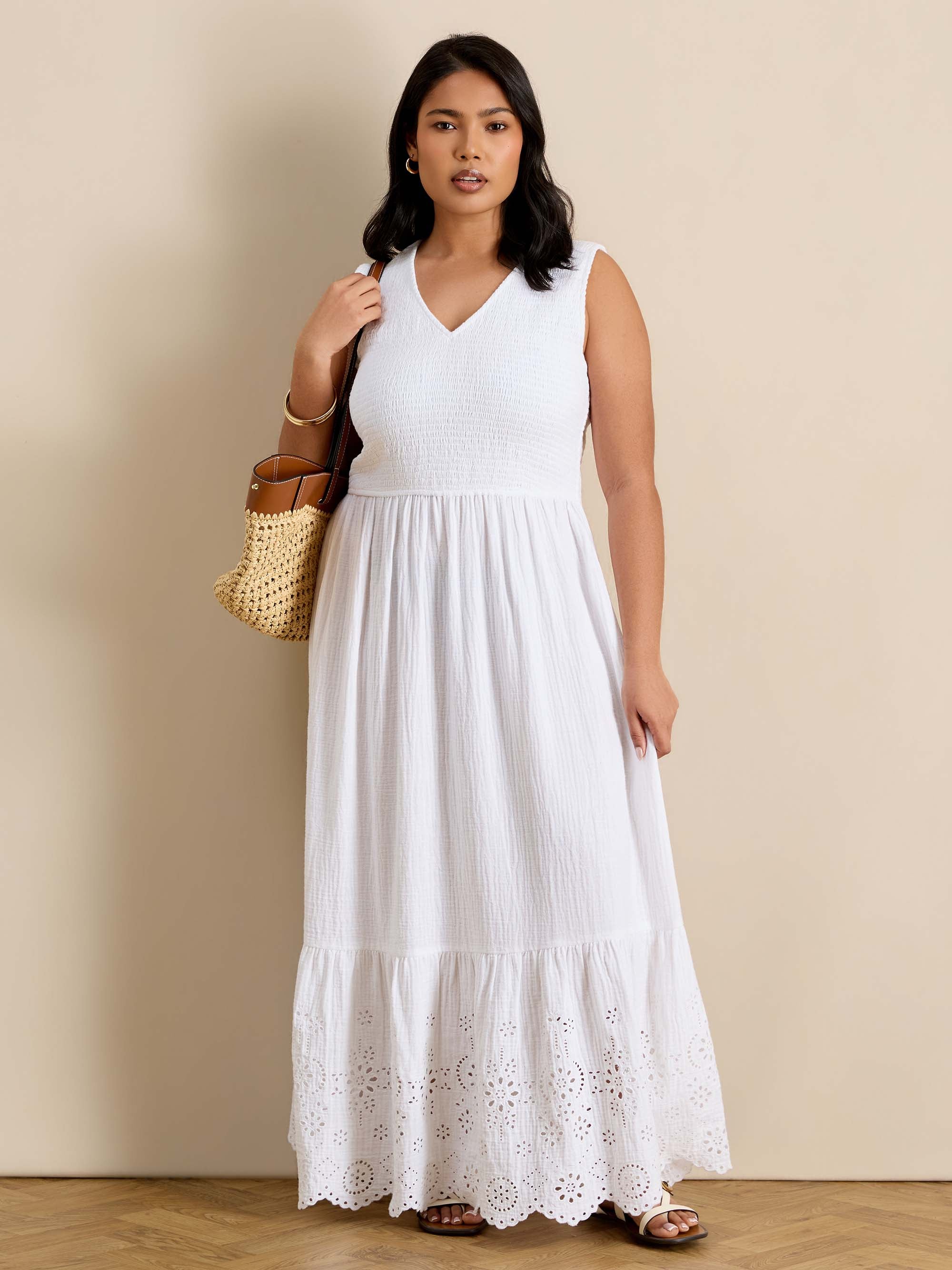 White Cheesecloth Broderie Maxi Dress