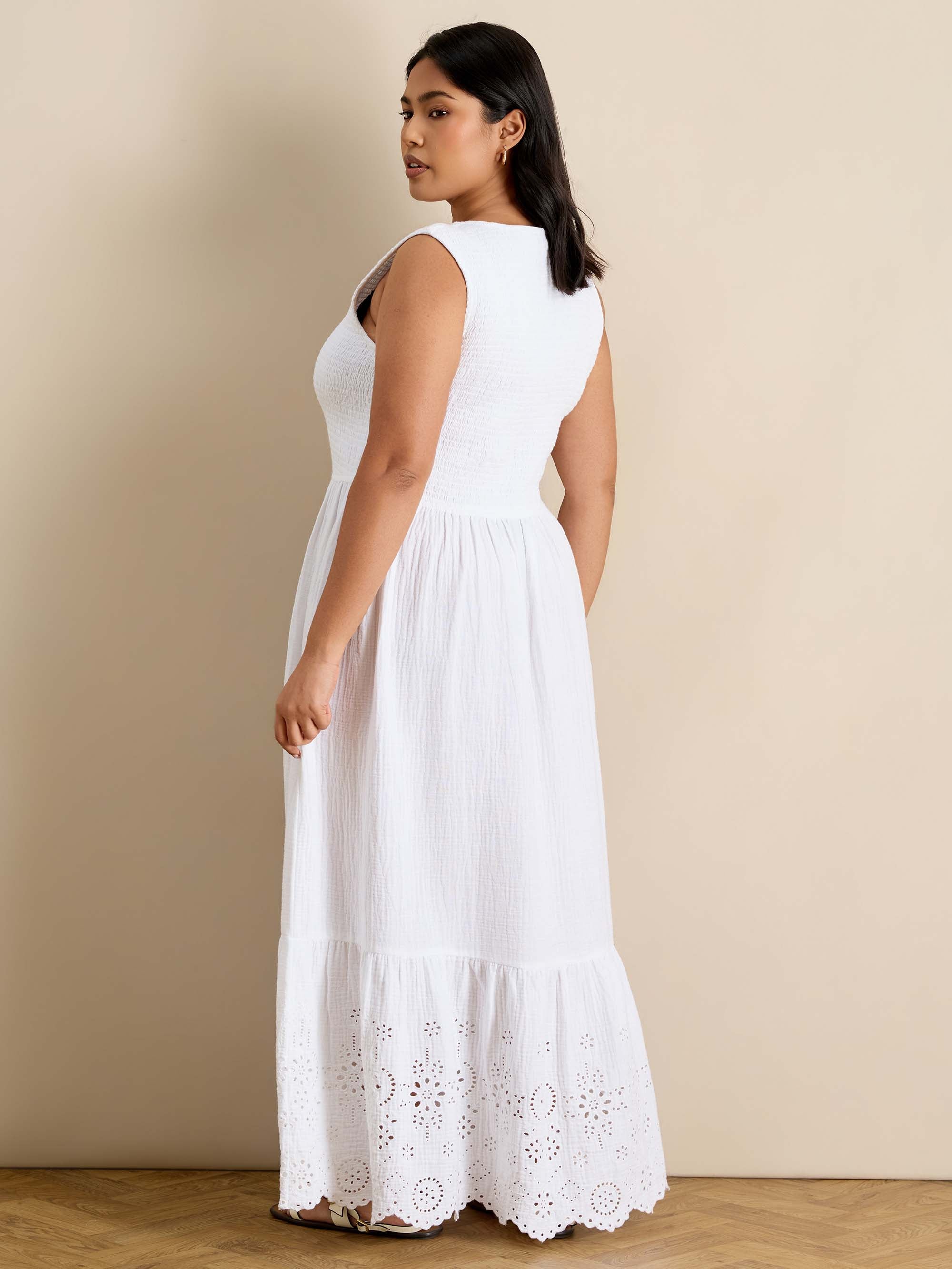 White Cheesecloth Broderie Maxi Dress