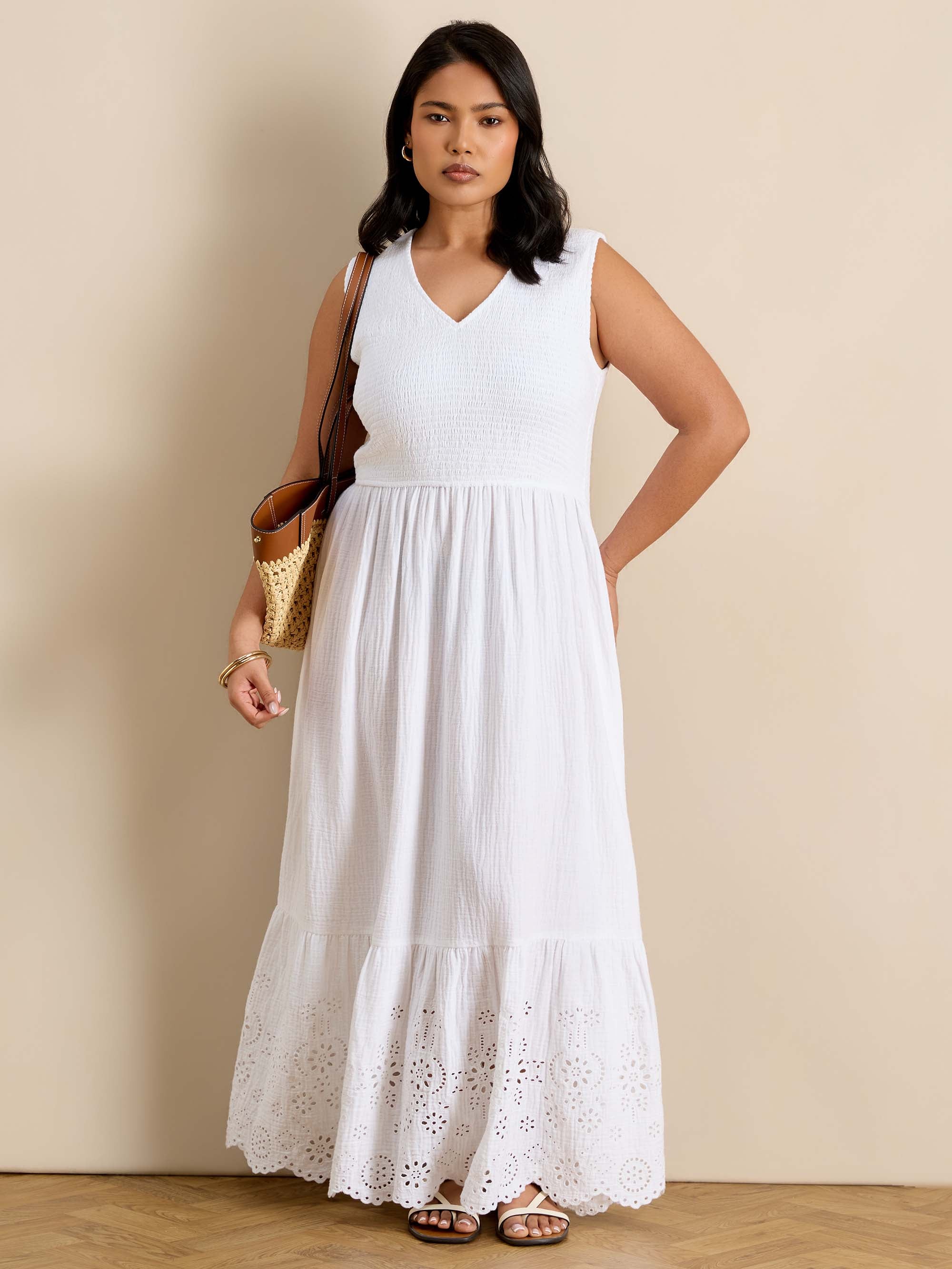 White Cheesecloth Broderie Maxi Dress