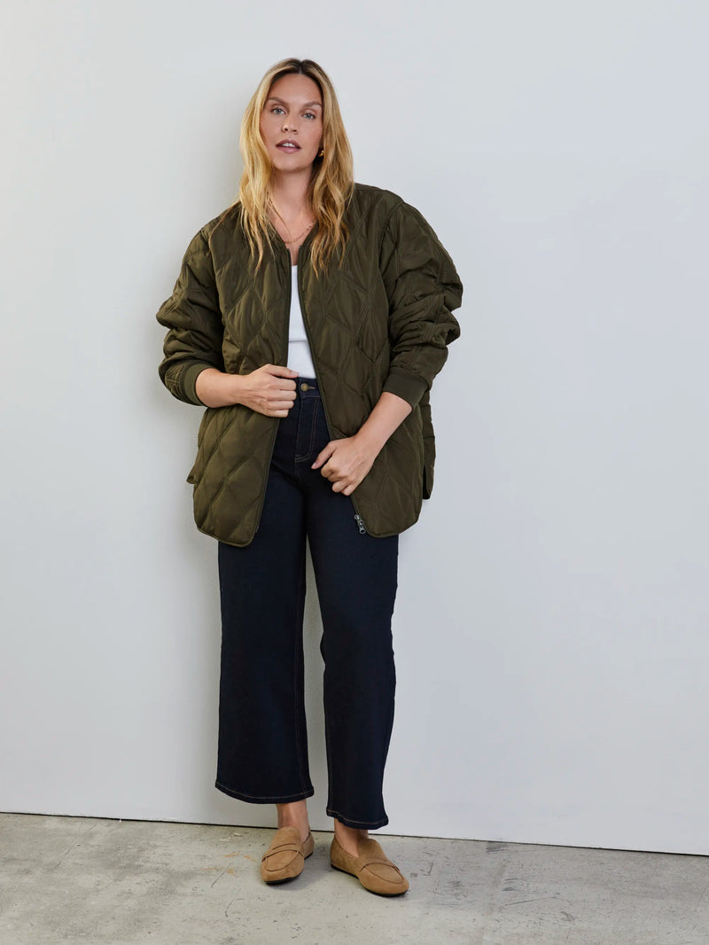 Plus size khaki quilted bomber jacket